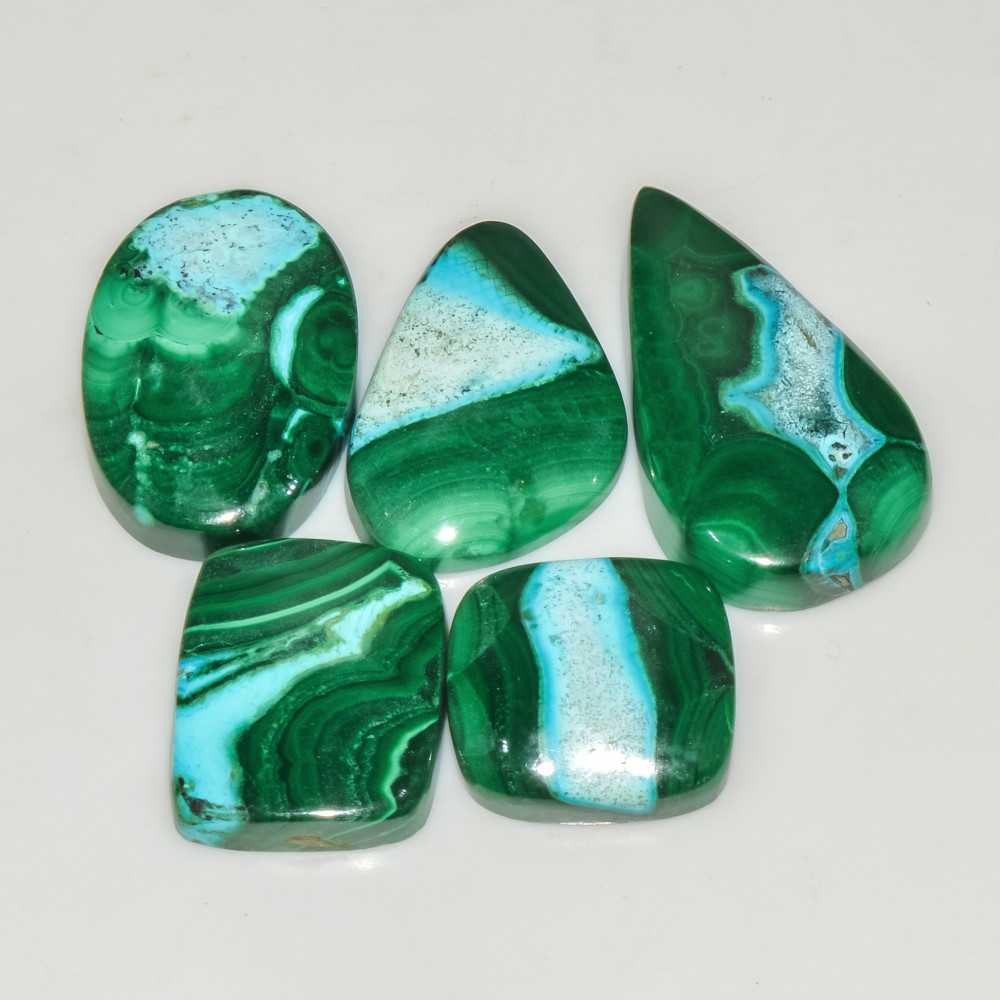 Image of 5Pcs 169Cts Natural Malachite Loose Gemstone Cabochon Lot Silver Jewelry Supplies 32x18 18x17mm #18029