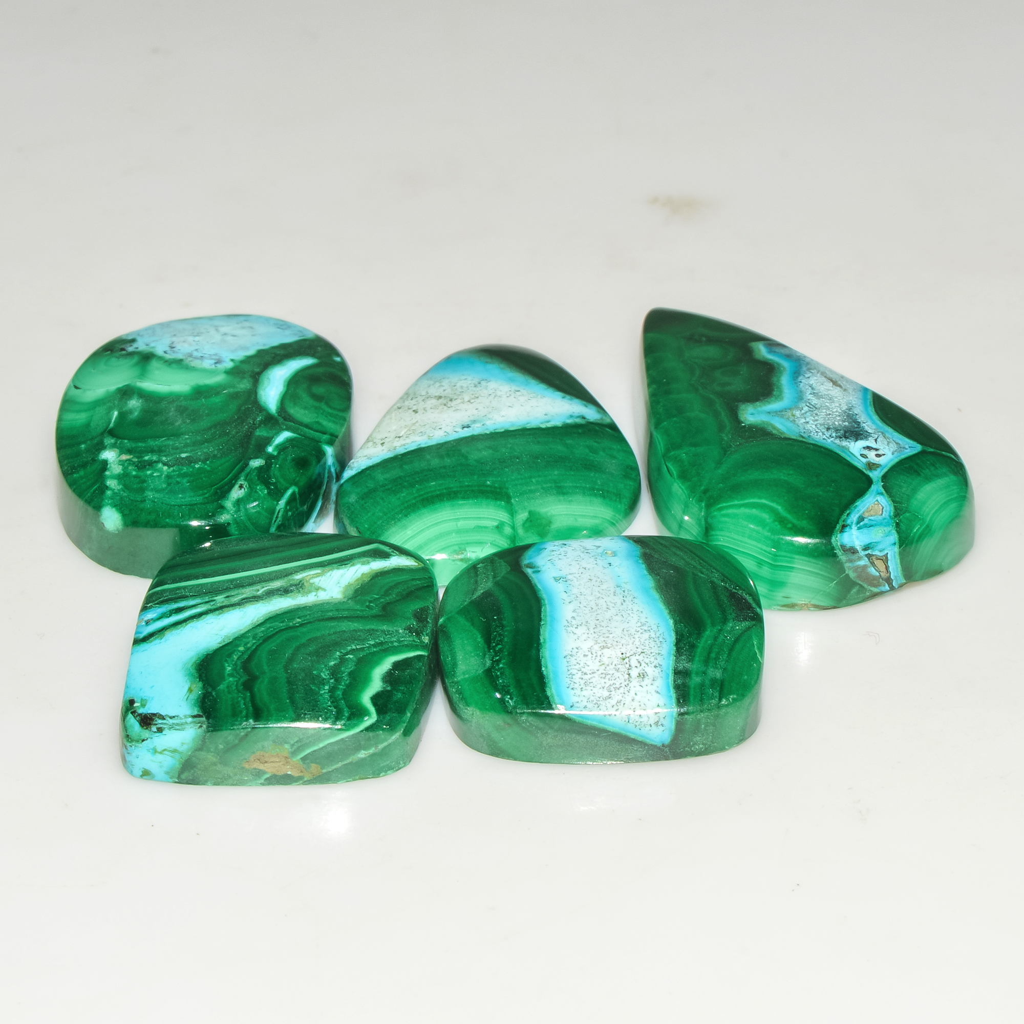 5Pcs 169Cts Natural Malachite Loose Gemstone Cabochon Lot Silver Jewelry Supplies 32x18 18x17mm 18029