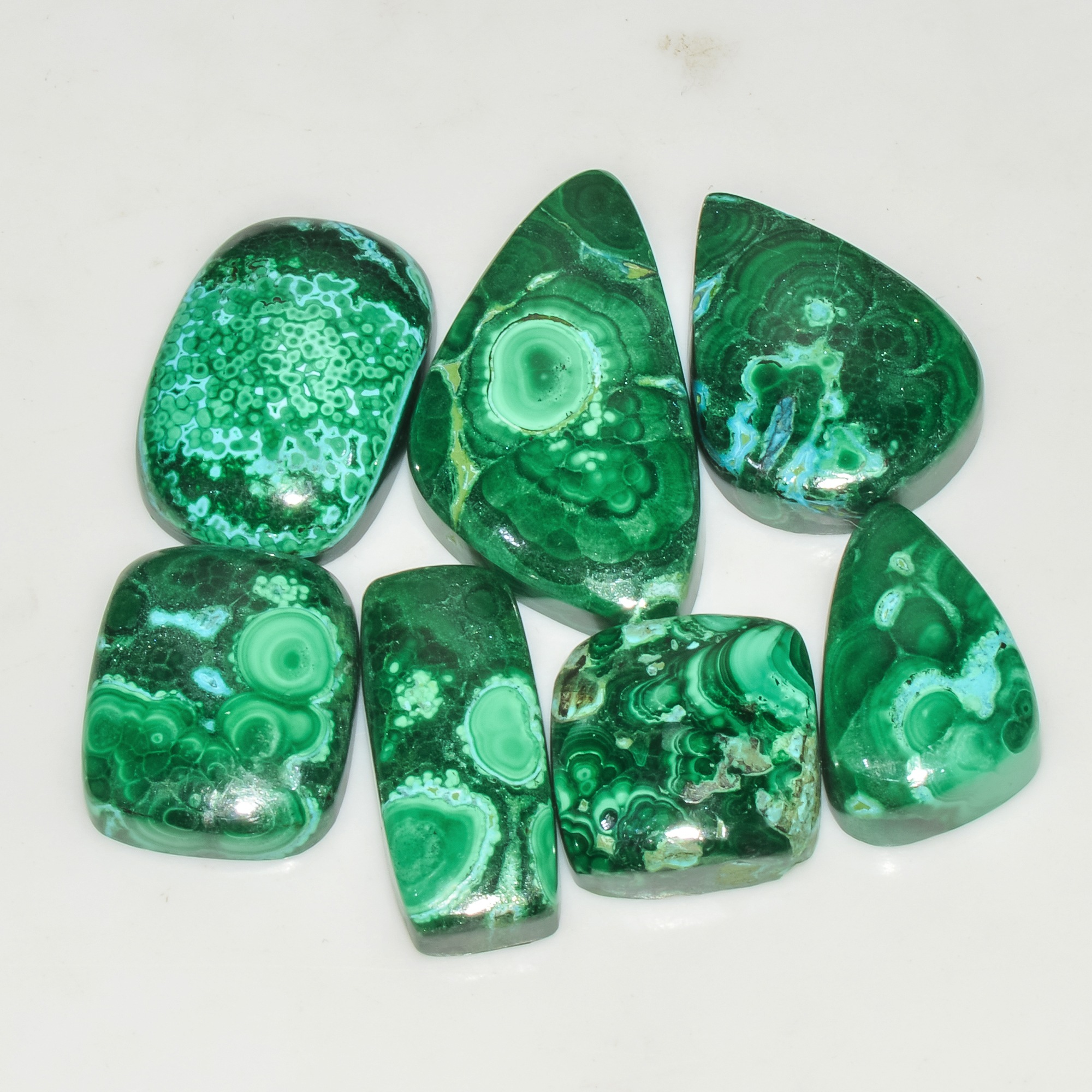 7Pcs 184Cts Natural Malachite Loose Gemstone Cabochon Lot Silver Jewelry Supplies 31x15 15x15mm 18030