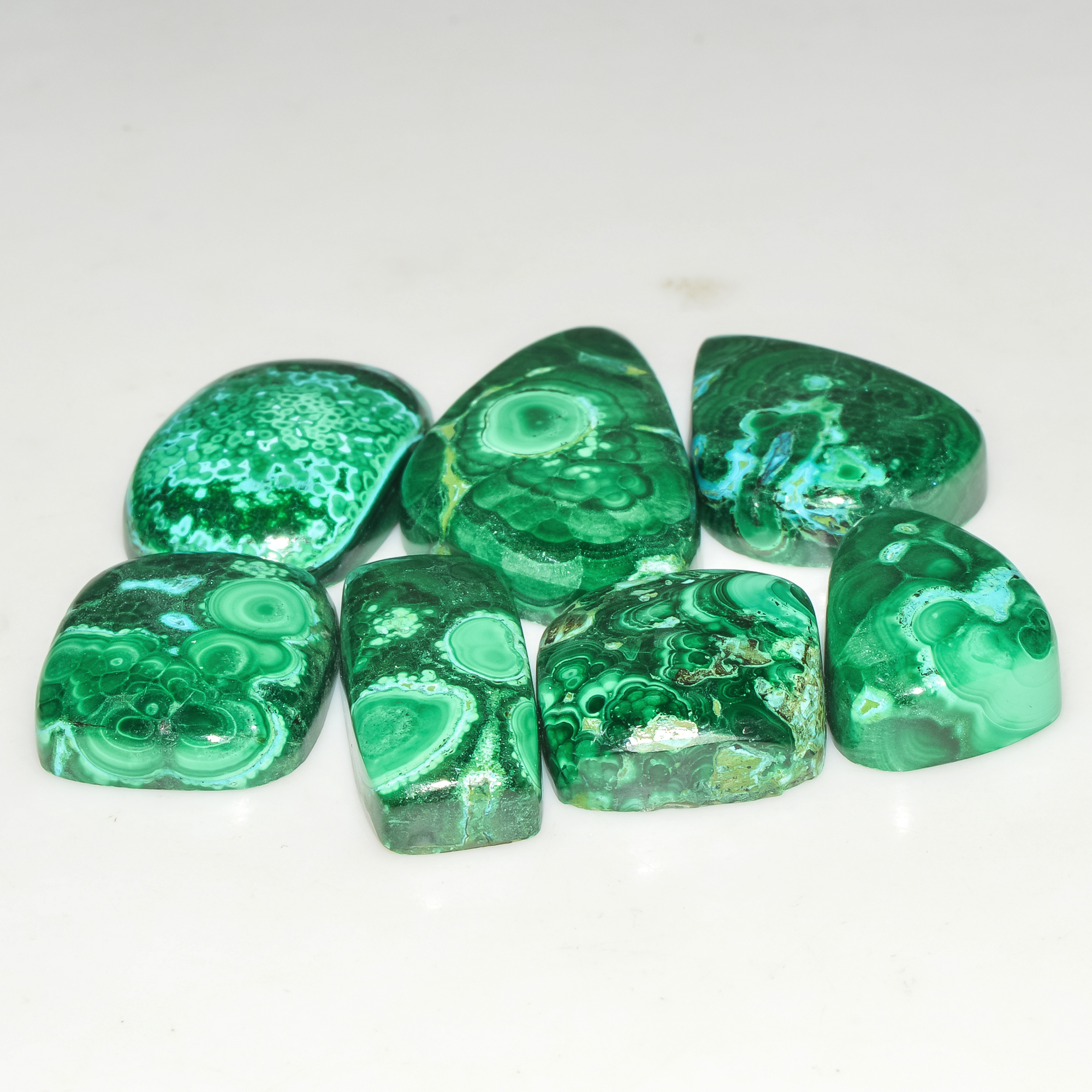 7Pcs 184Cts Natural Malachite Loose Gemstone Cabochon Lot Silver Jewelry Supplies 31x15 15x15mm 18030