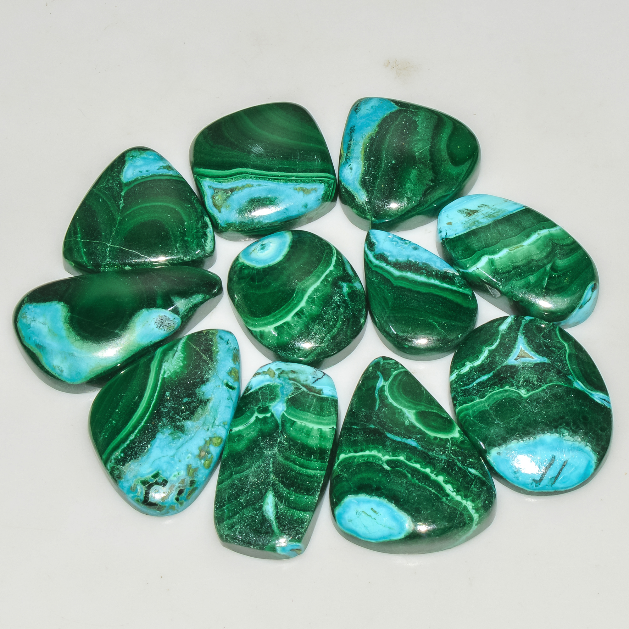 11Pcs 282Cts Natural Malachite Loose Gemstone Cabochon Lot Silver Jewelry Supplies 25x19 16x15mm 18031