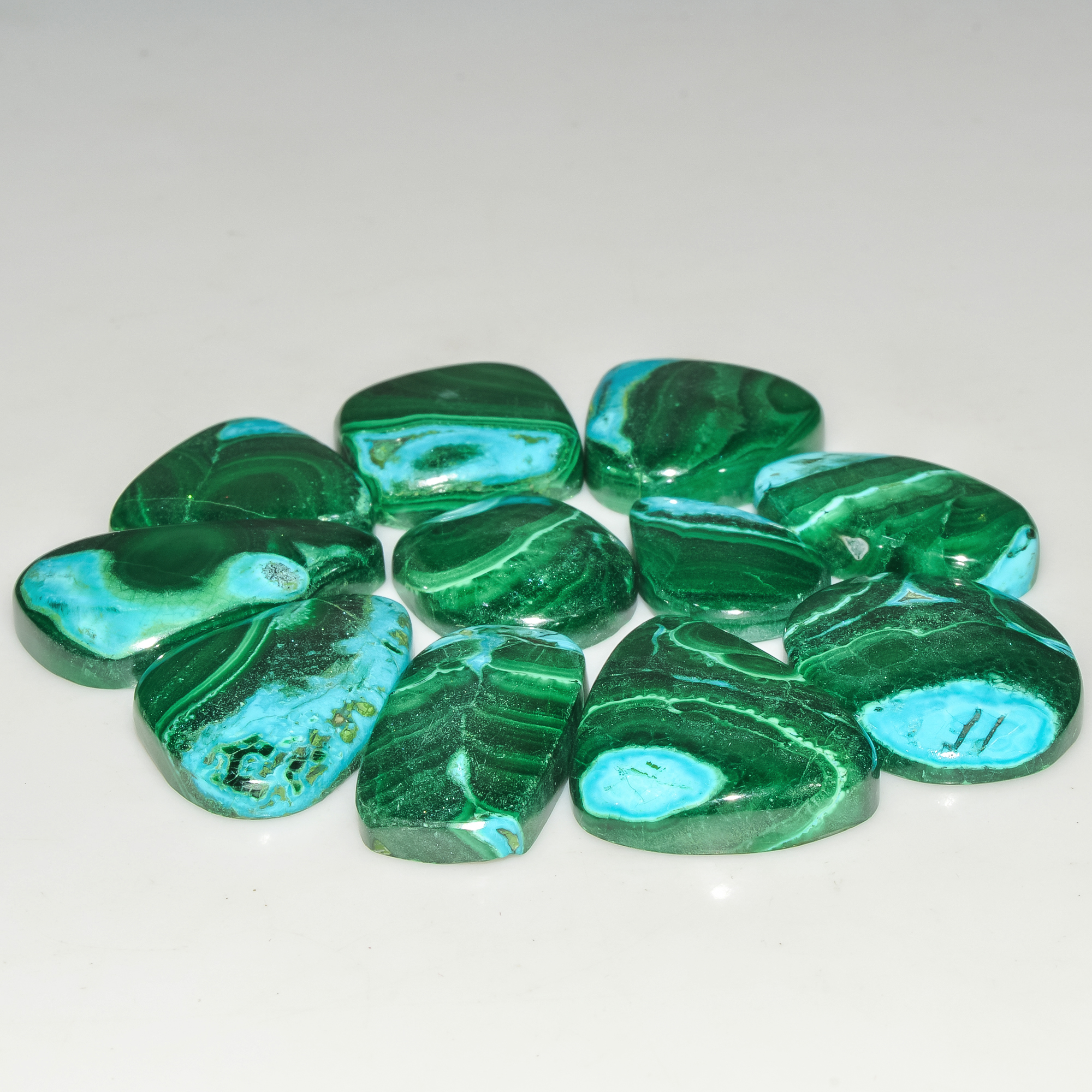 11Pcs 282Cts Natural Malachite Loose Gemstone Cabochon Lot Silver Jewelry Supplies 25x19 16x15mm 18031