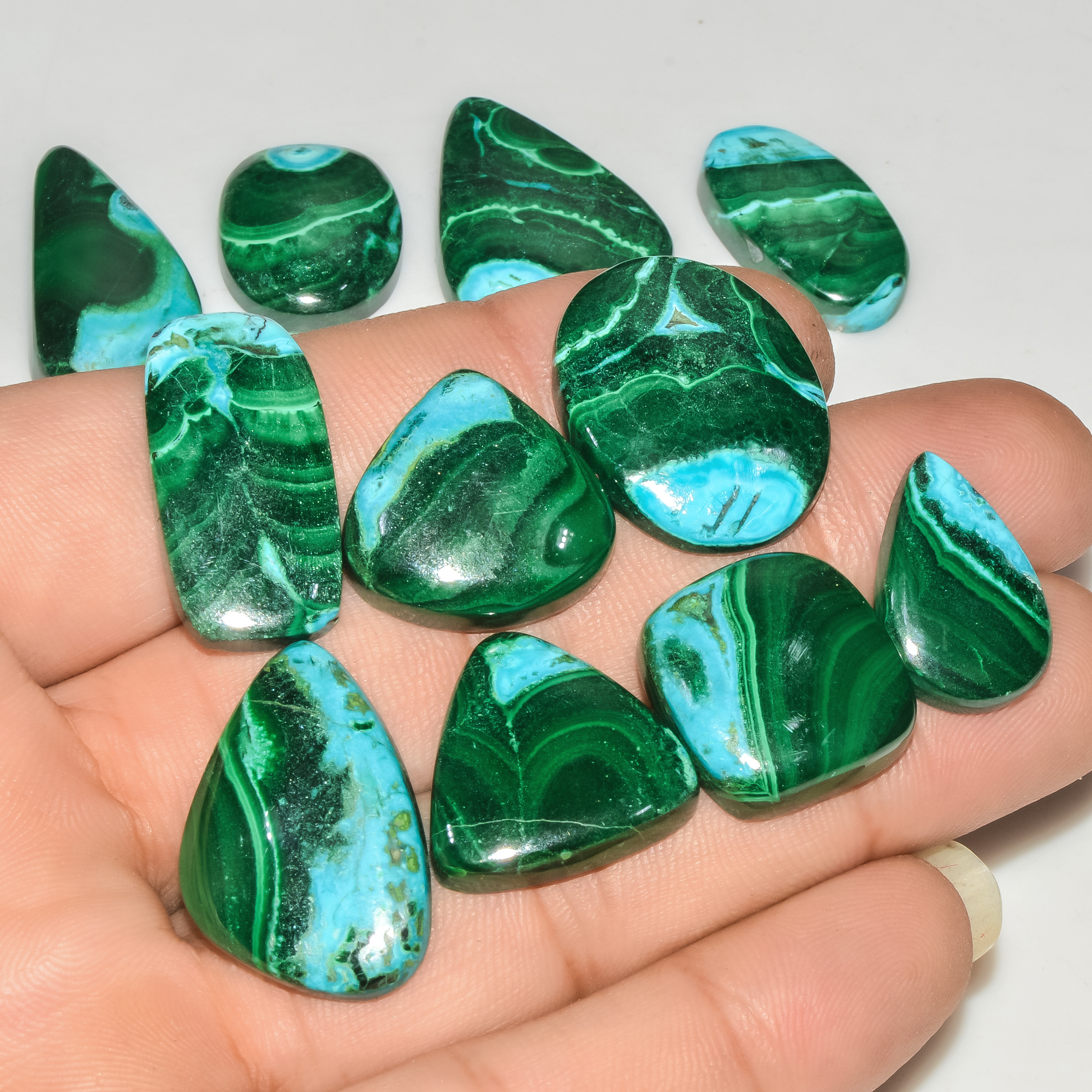11Pcs 282Cts Natural Malachite Loose Gemstone Cabochon Lot Silver Jewelry Supplies 25x19 16x15mm 18031