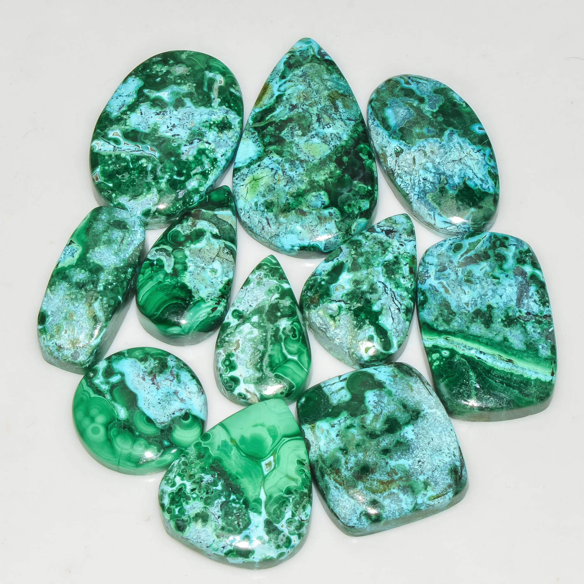 11Pcs 223Cts Natural Malachite Loose Gemstone Cabochon Lot Silver Jewelry Supplies 33x20 15x15mm 18032