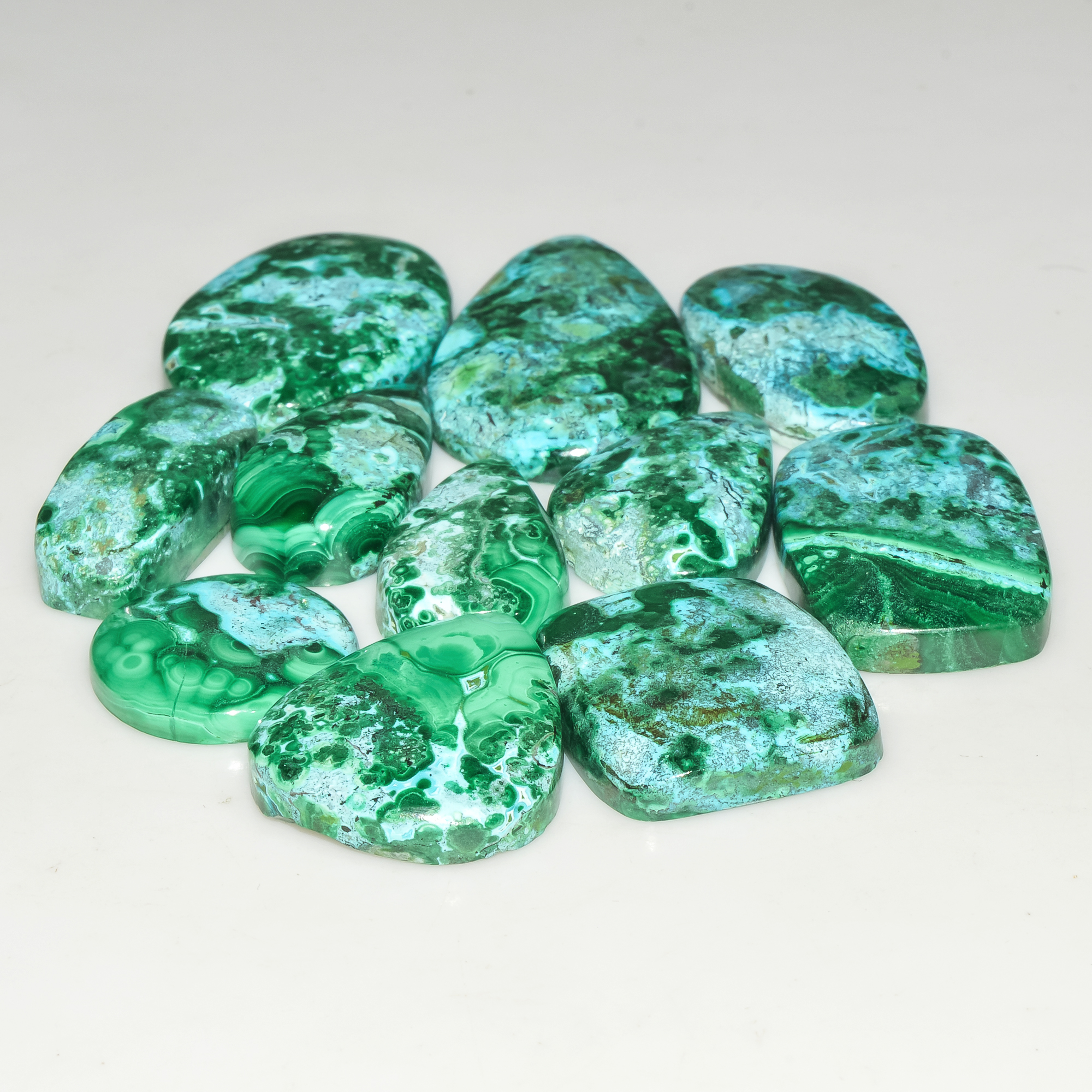 11Pcs 223Cts Natural Malachite Loose Gemstone Cabochon Lot Silver Jewelry Supplies 33x20 15x15mm 18032