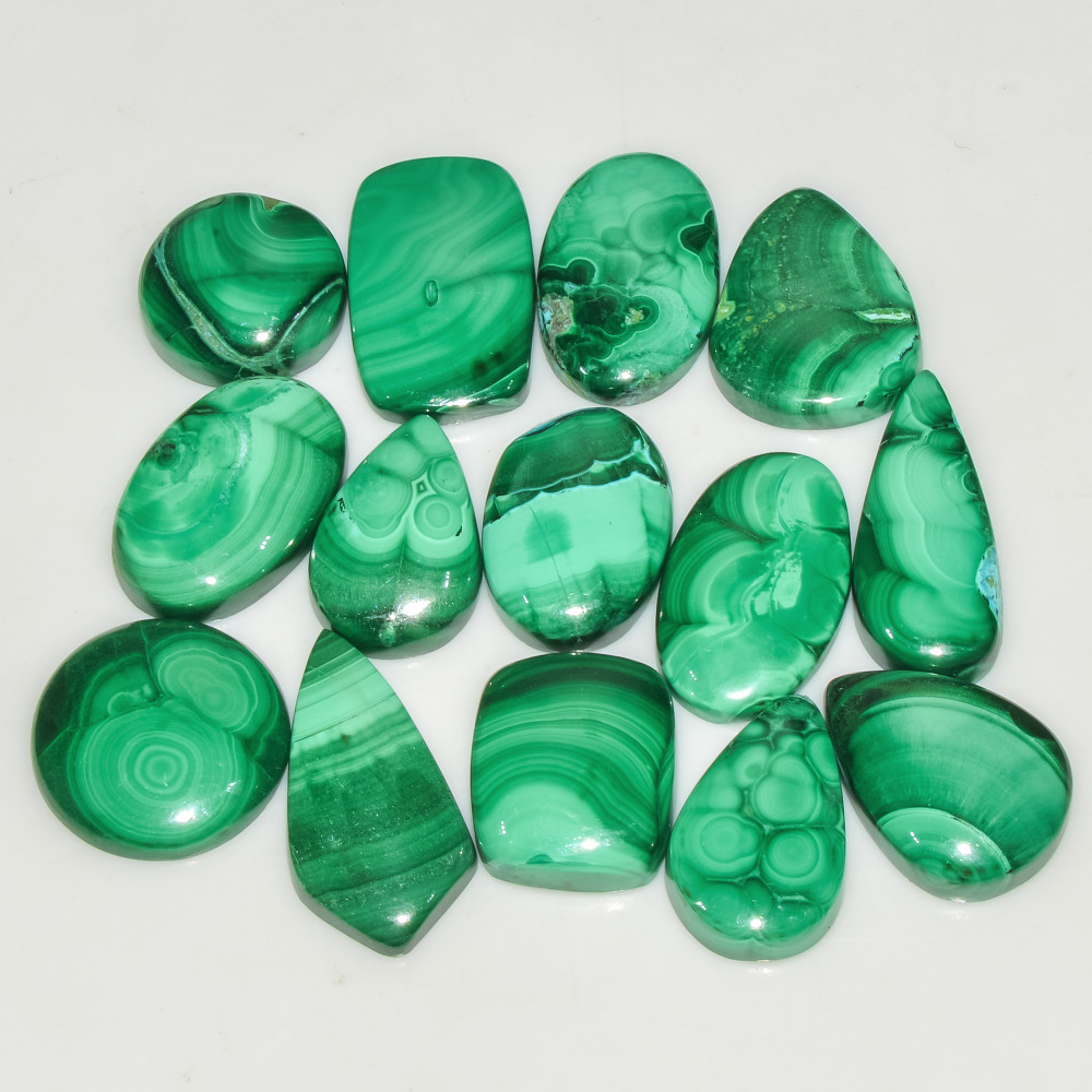 Image of 14Pcs 186Cts Natural Malachite Loose Gemstone Cabochon Lot Silver Jewelry Supplies 23x10 14x14mm #18034