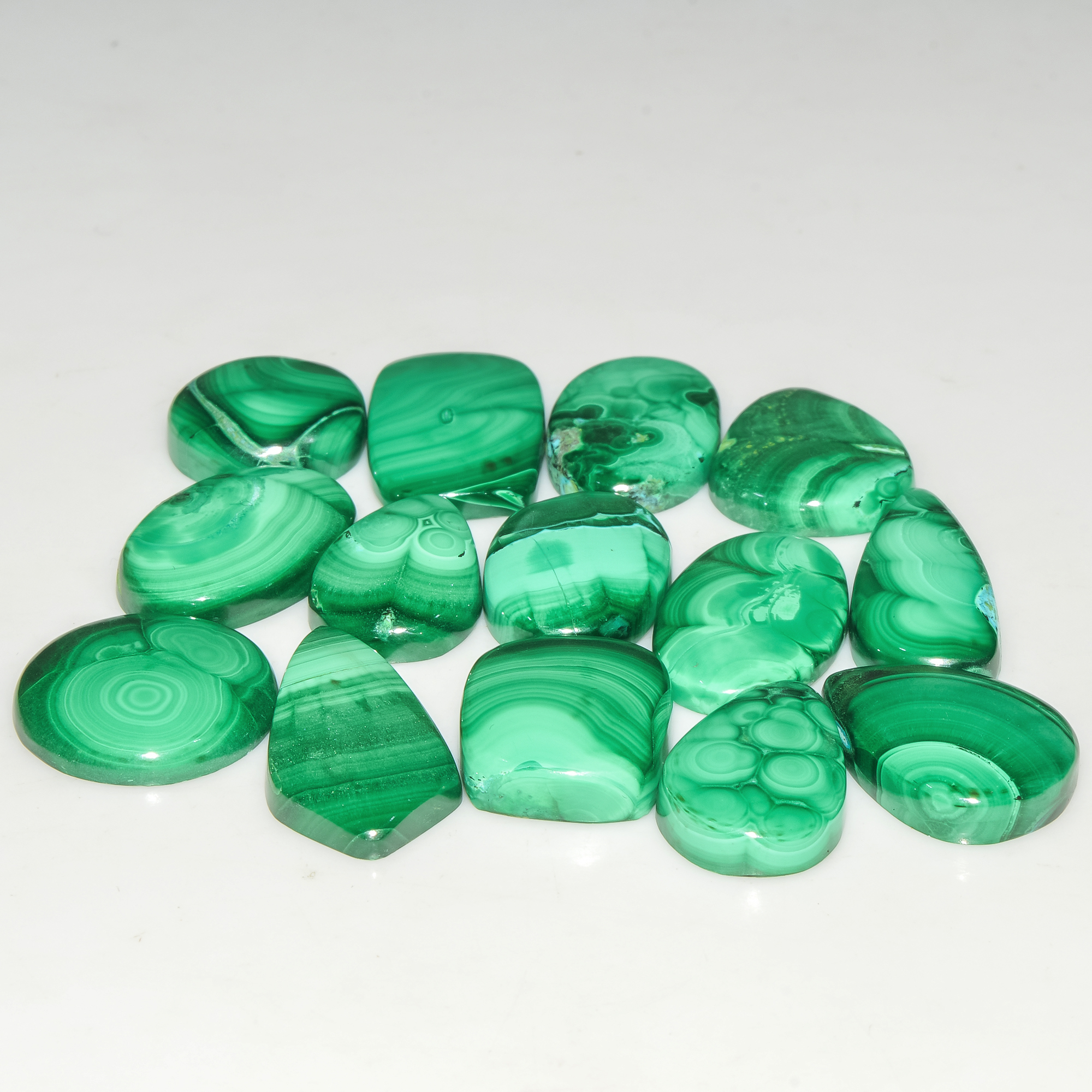 14Pcs 186Cts Natural Malachite Loose Gemstone Cabochon Lot Silver Jewelry Supplies 23x10 14x14mm 18034