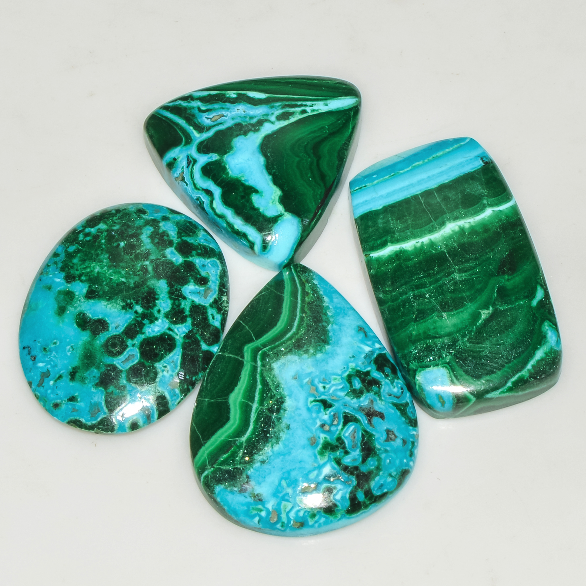 4Pcs 152Cts Natural Malachite Loose Gemstone Cabochon Lot Silver Jewelry Supplies 30x22 23x21mm 18035