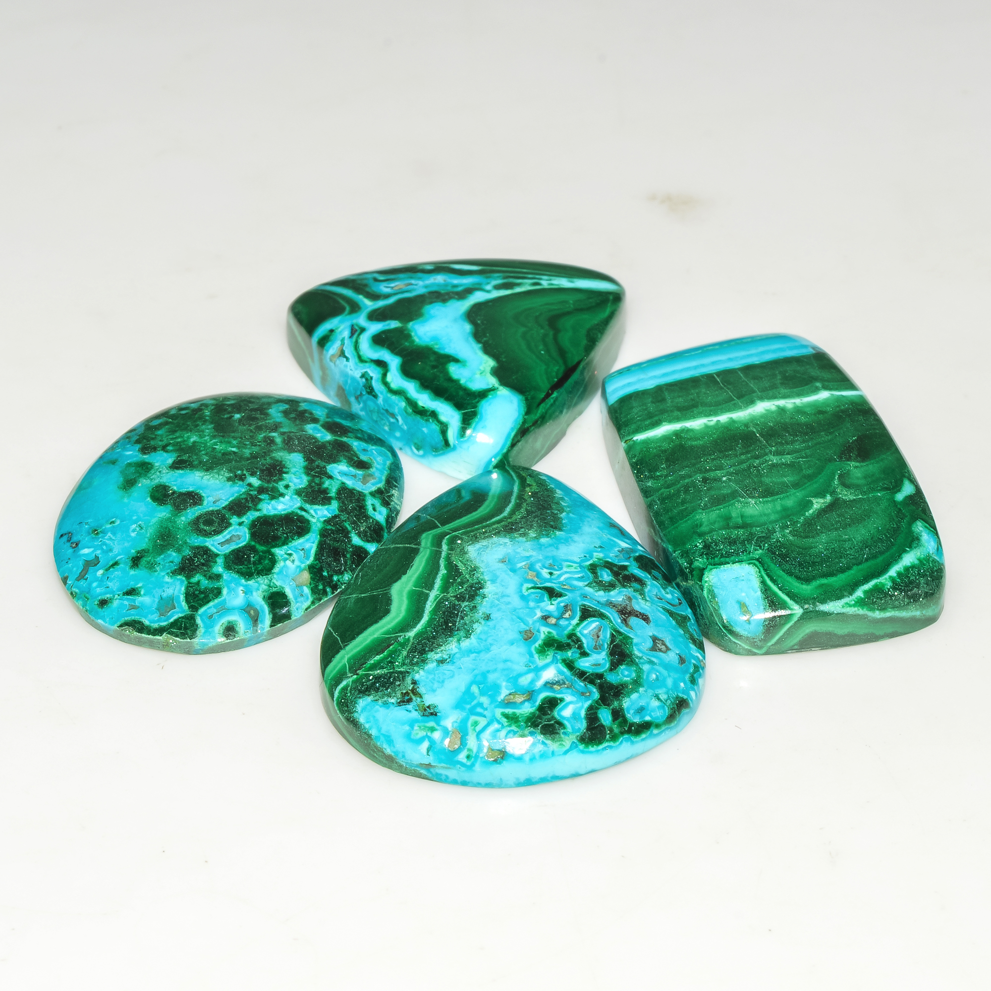 4Pcs 152Cts Natural Malachite Loose Gemstone Cabochon Lot Silver Jewelry Supplies 30x22 23x21mm 18035