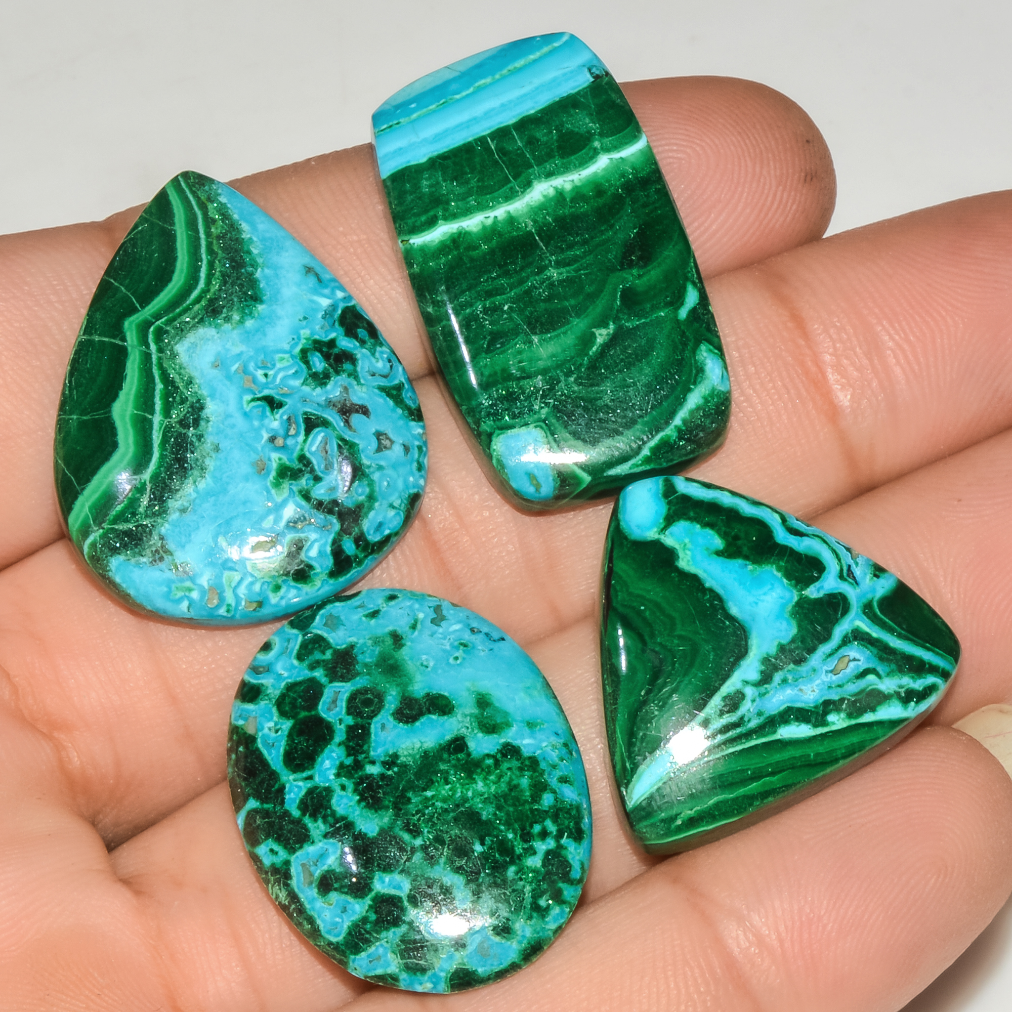 4Pcs 152Cts Natural Malachite Loose Gemstone Cabochon Lot Silver Jewelry Supplies 30x22 23x21mm 18035