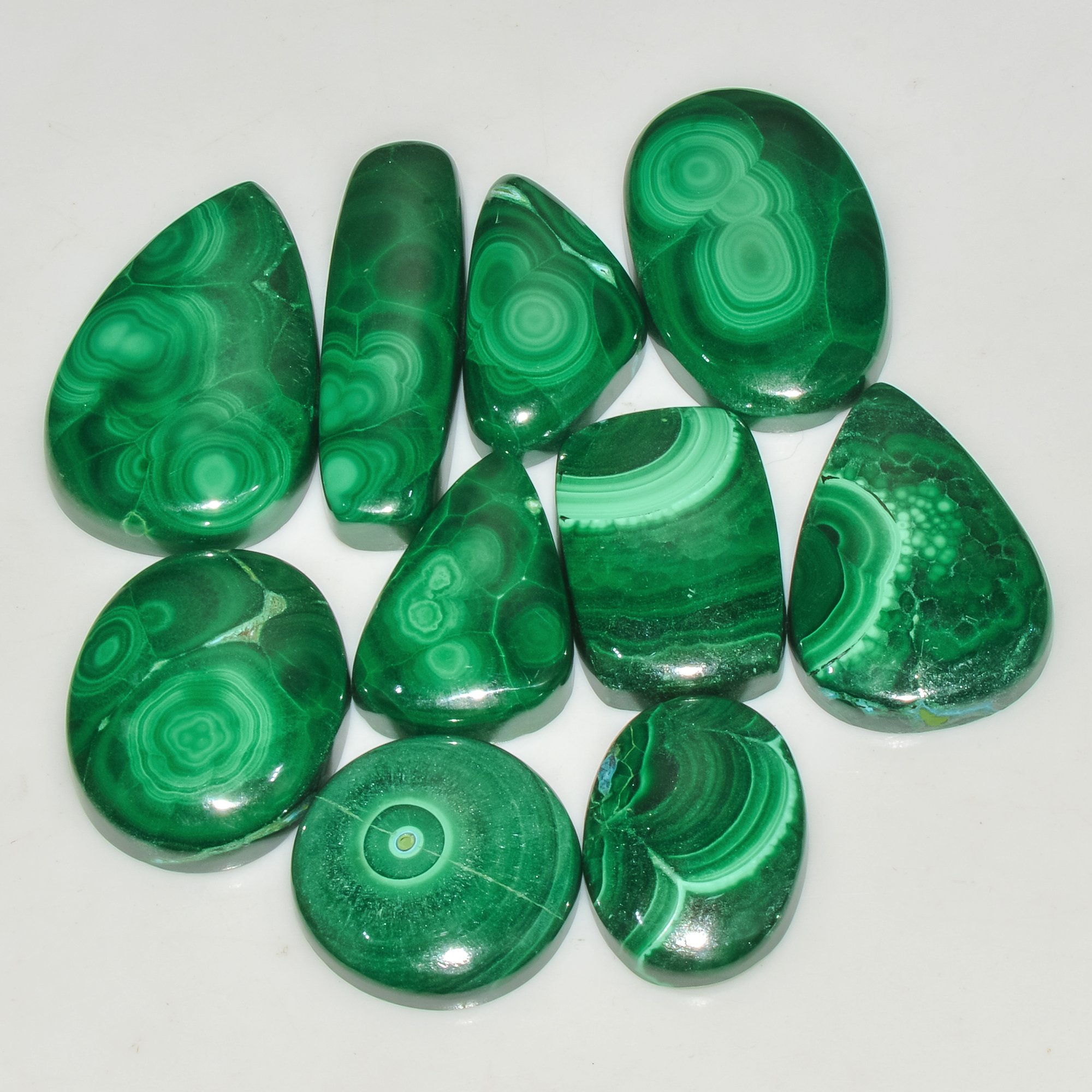 10Pcs 293Cts Natural Malachite Loose Gemstone Cabochon Lot Silver Jewelry Supplies 30x9 19x19mm 18037