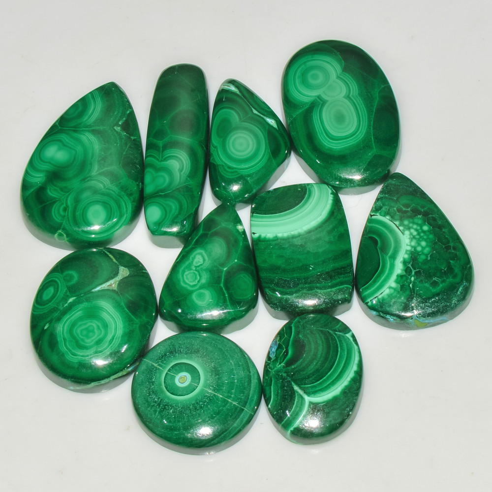 Image of 10Pcs 293Cts Natural Malachite Loose Gemstone Cabochon Lot Silver Jewelry Supplies 30x9 19x19mm #18037