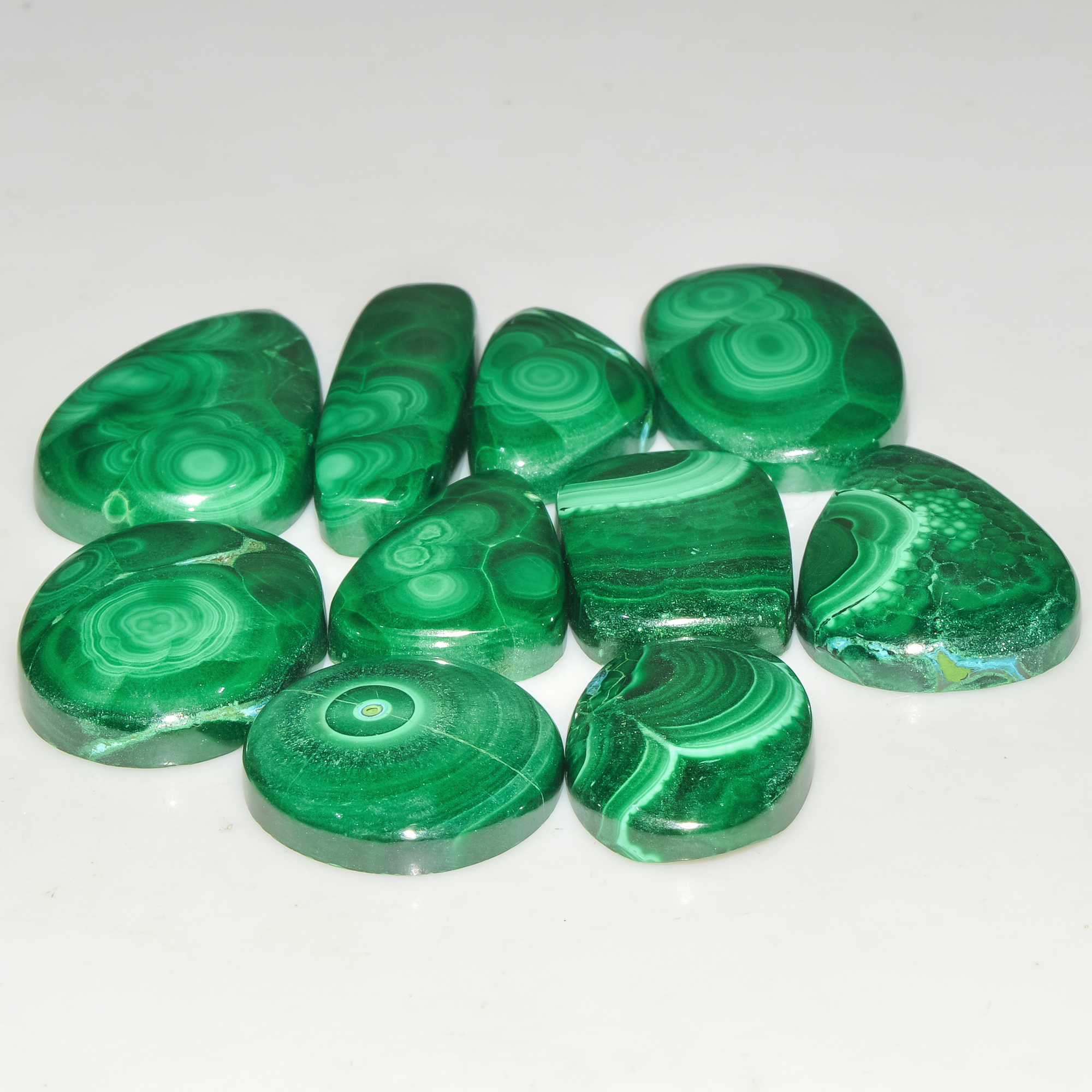 10Pcs 293Cts Natural Malachite Loose Gemstone Cabochon Lot Silver Jewelry Supplies 30x9 19x19mm 18037