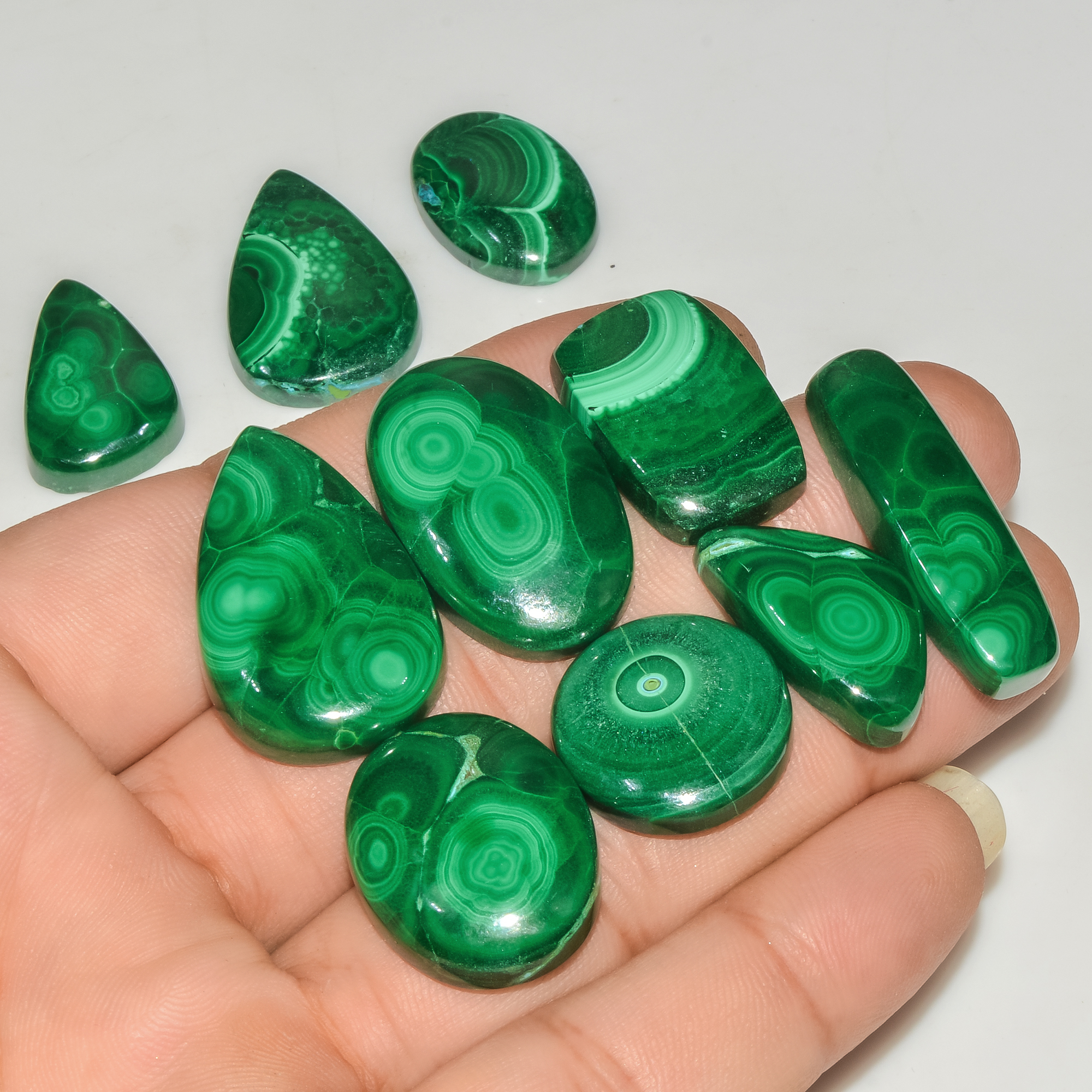 10Pcs 293Cts Natural Malachite Loose Gemstone Cabochon Lot Silver Jewelry Supplies 30x9 19x19mm 18037