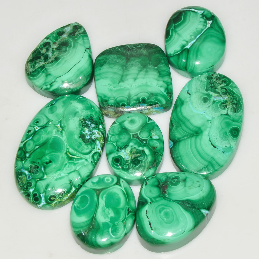 Image of 8Pcs 199Cts Natural Malachite Loose Gemstone Cabochon Lot Silver Jewelry Supplies 30x21 16x13mm #18038