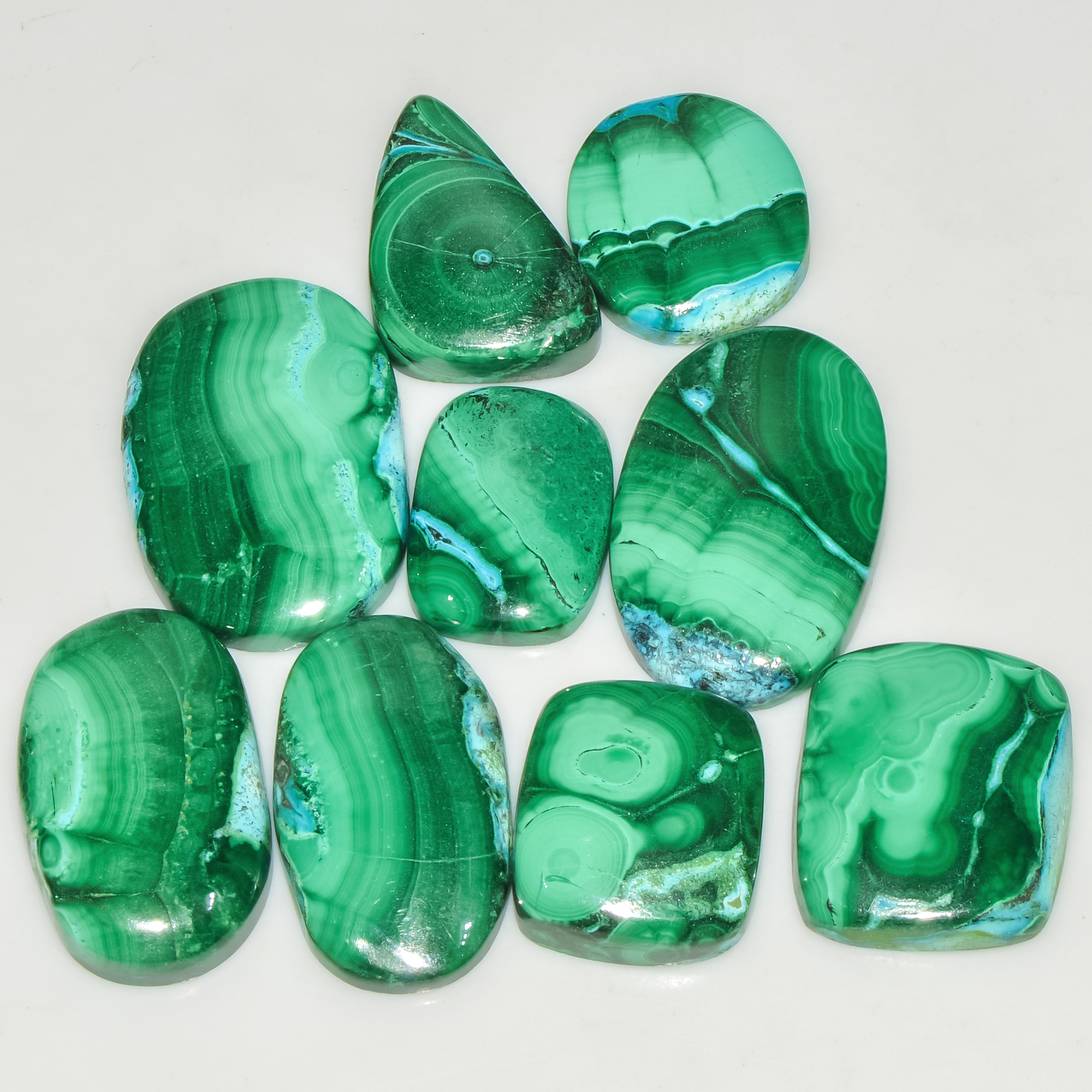 9Pcs 243Cts Natural Malachite Loose Gemstone Cabochon Lot Silver Jewelry Supplies 29x17 19x15mm 18040