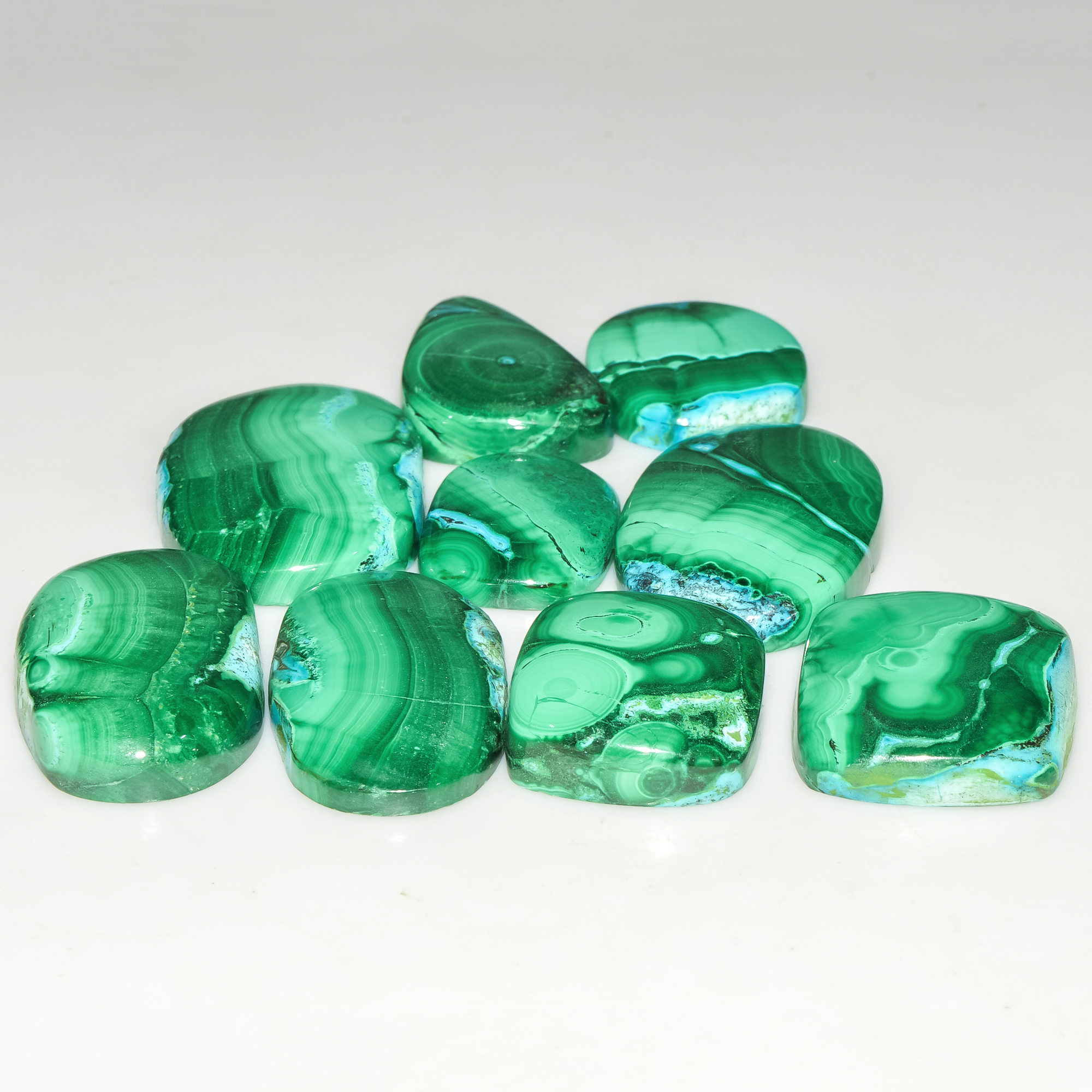 9Pcs 243Cts Natural Malachite Loose Gemstone Cabochon Lot Silver Jewelry Supplies 29x17 19x15mm 18040
