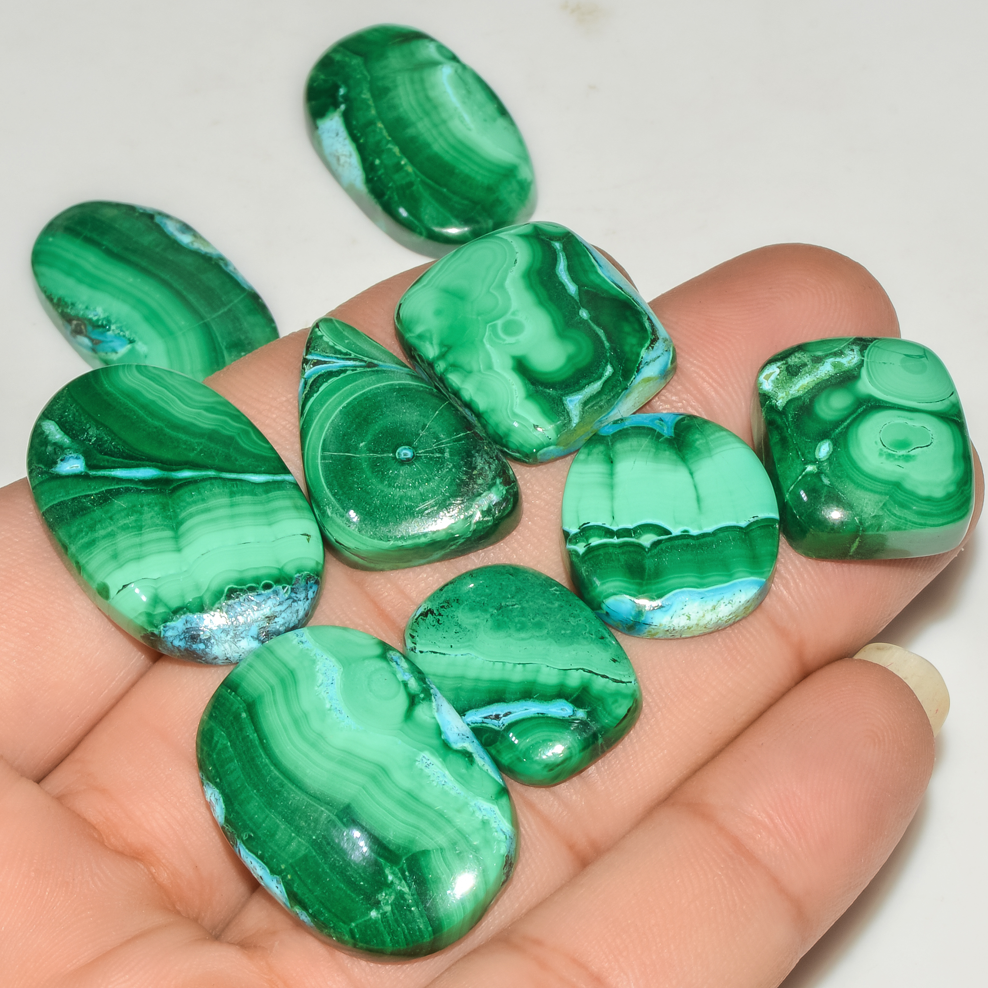 9Pcs 243Cts Natural Malachite Loose Gemstone Cabochon Lot Silver Jewelry Supplies 29x17 19x15mm 18040