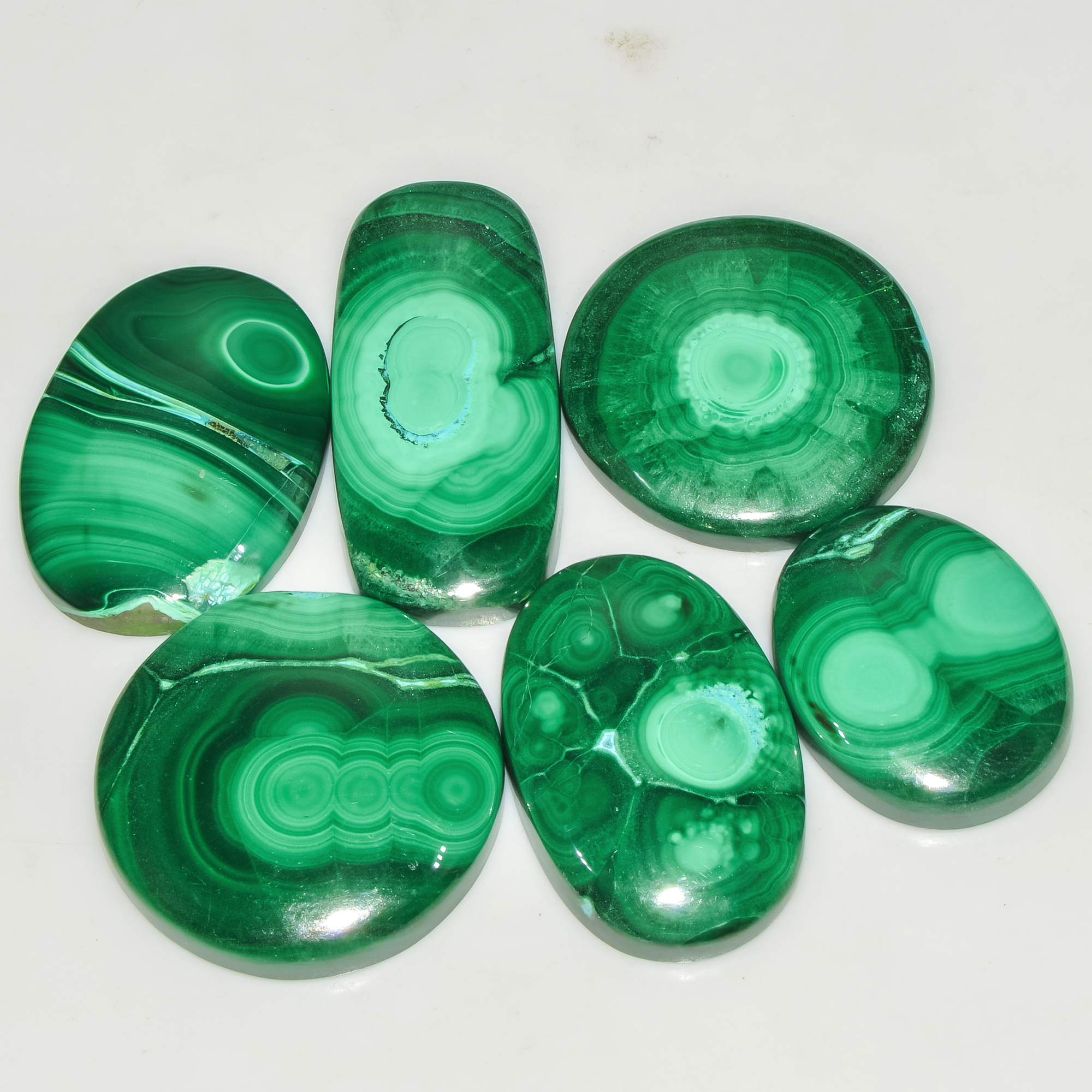 6Pcs 341Cts Natural Malachite Loose Gemstone Cabochon Lot Silver Jewelry Supplies 36x15 25x20mm 18041
