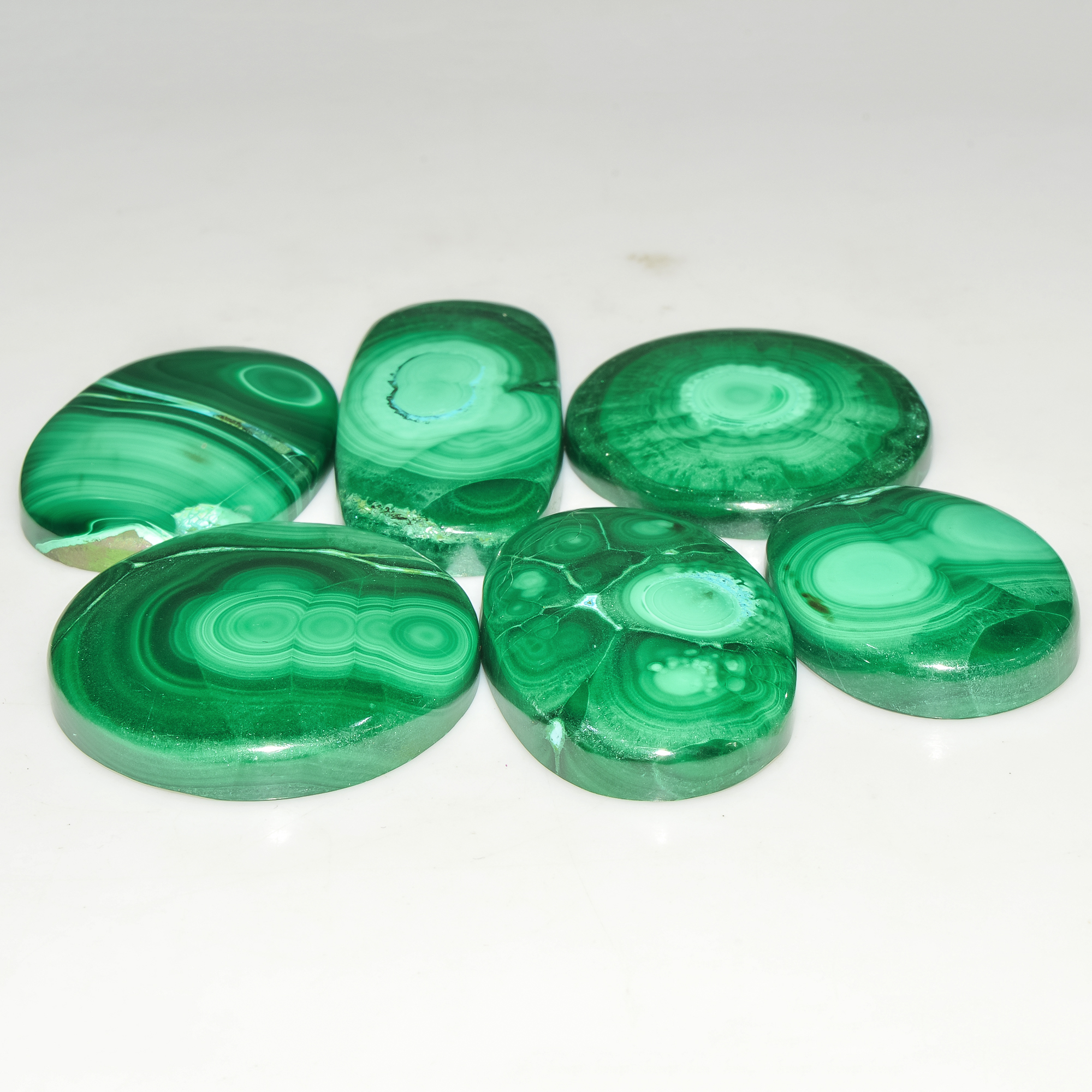 6Pcs 341Cts Natural Malachite Loose Gemstone Cabochon Lot Silver Jewelry Supplies 36x15 25x20mm 18041