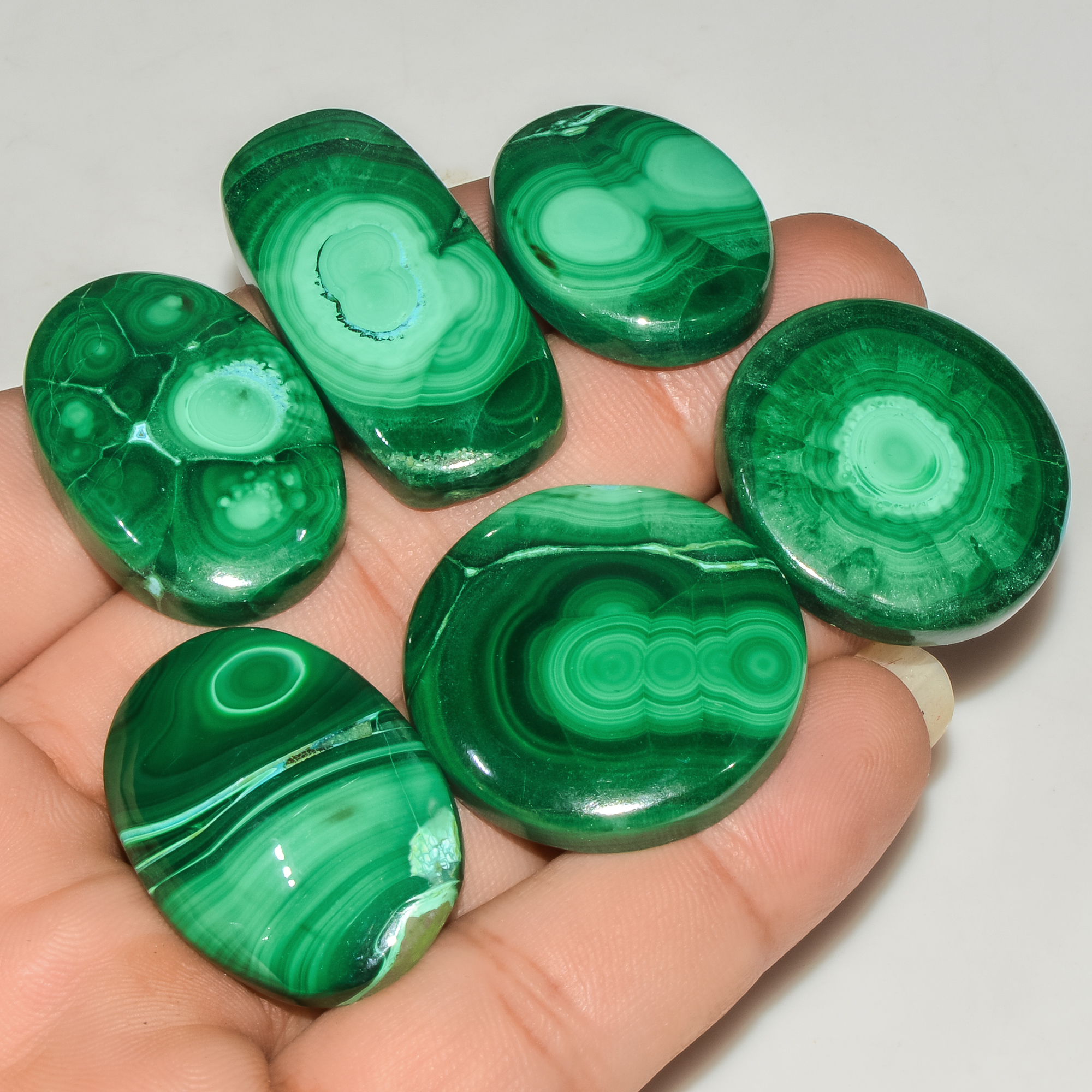 6Pcs 341Cts Natural Malachite Loose Gemstone Cabochon Lot Silver Jewelry Supplies 36x15 25x20mm 18041