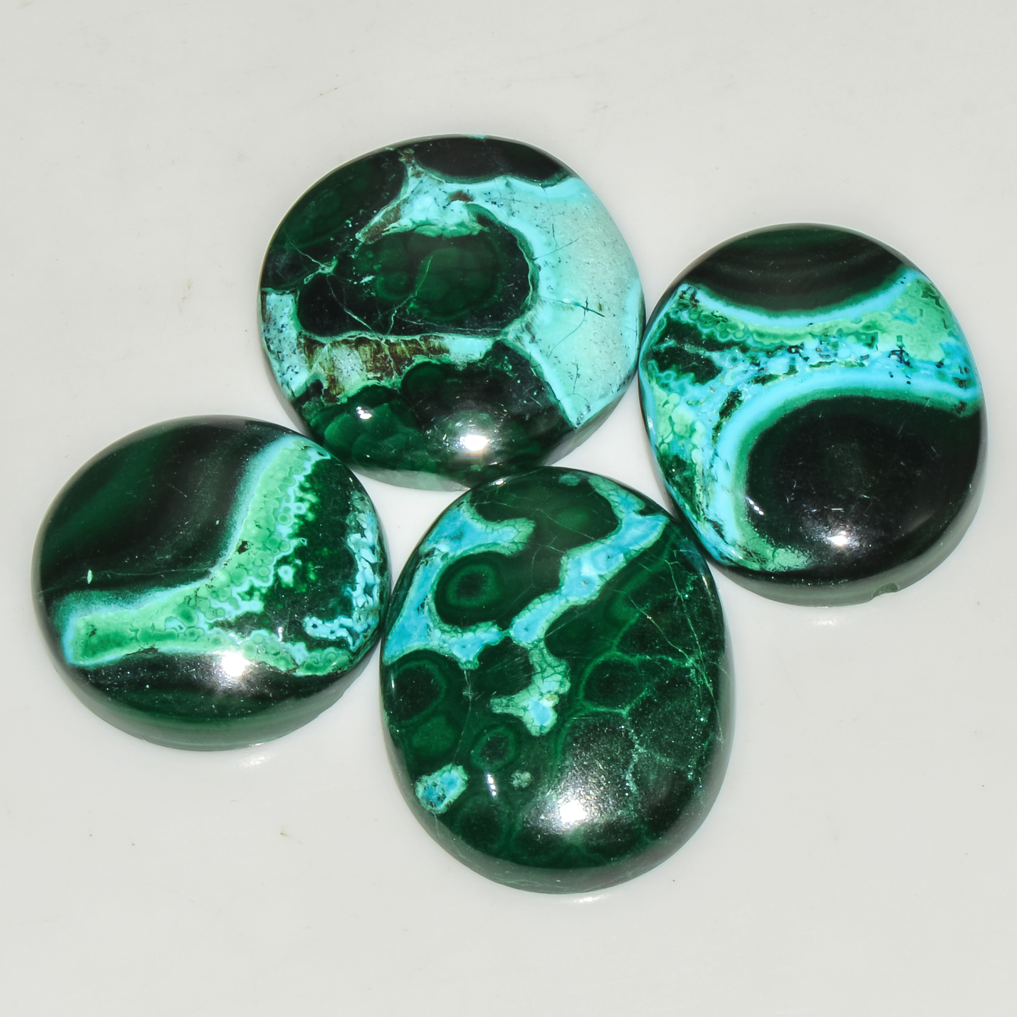 4Pcs 167Cts Natural Malachite Loose Gemstone Cabochon Lot Silver Jewelry Supplies 28x20 20x20mm 18042