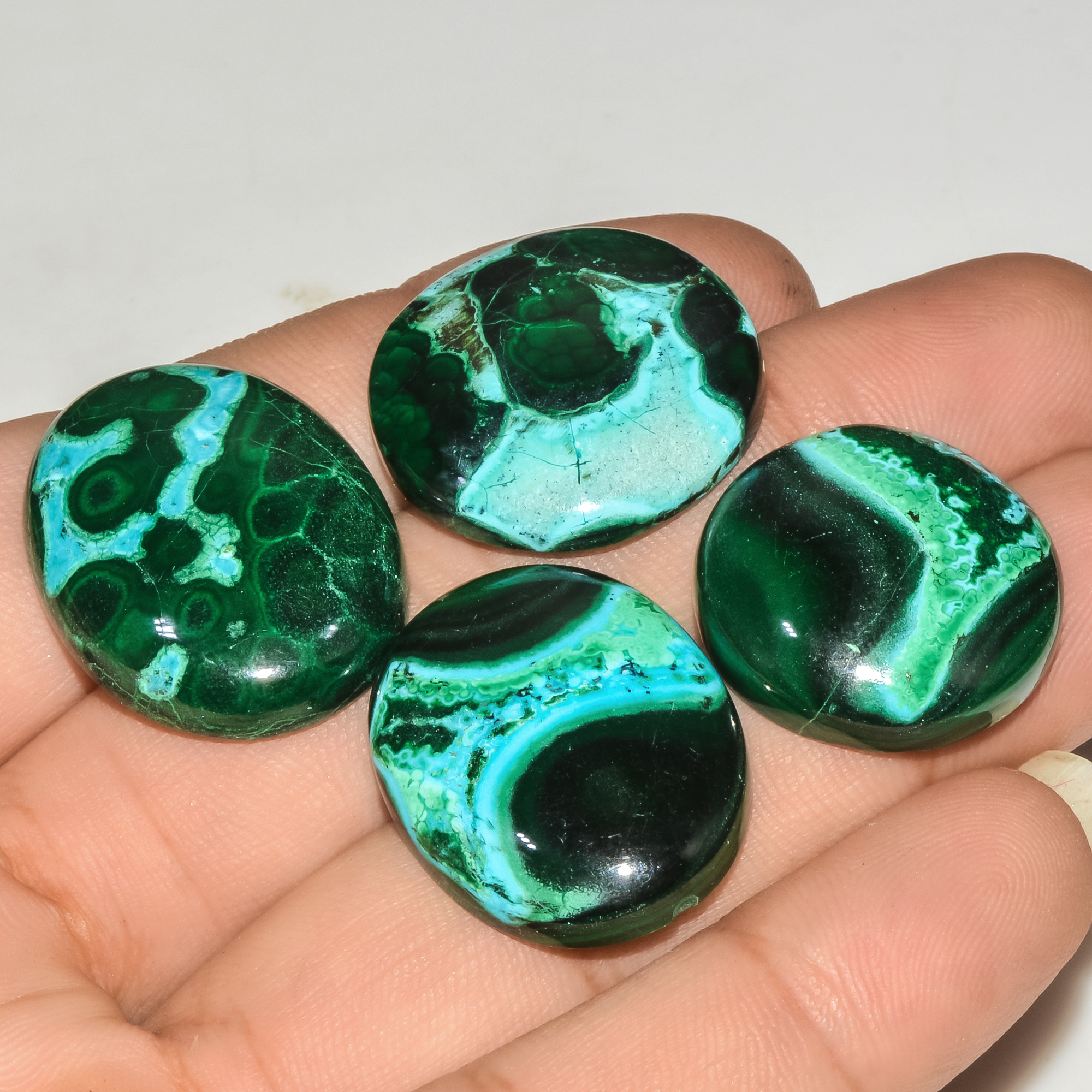 4Pcs 167Cts Natural Malachite Loose Gemstone Cabochon Lot Silver Jewelry Supplies 28x20 20x20mm 18042