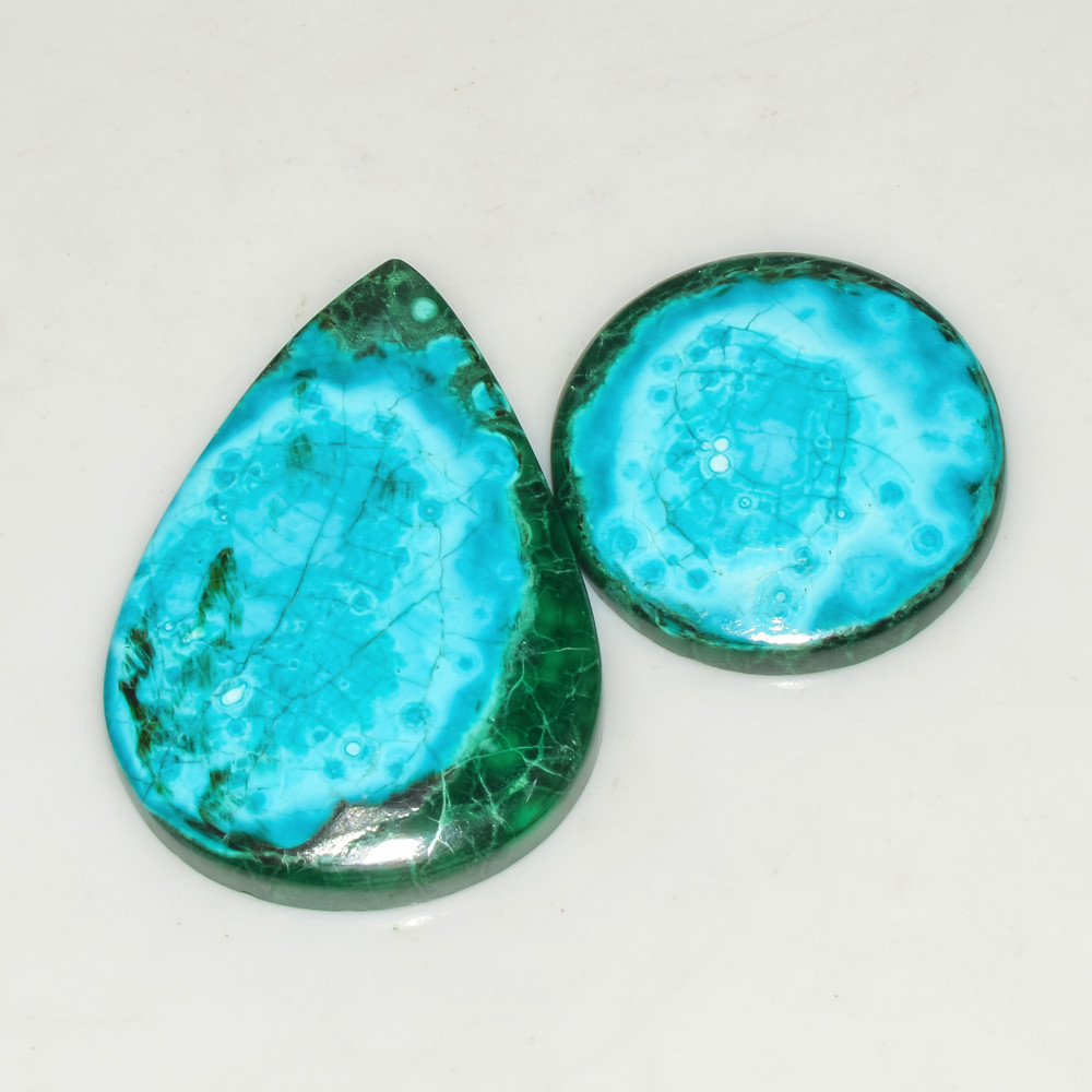 Image of 2Pcs 91Cts Natural Malachite Loose Gemstone Cabochon Lot Silver Jewelry Supplies 39x25 25x25mm #18043