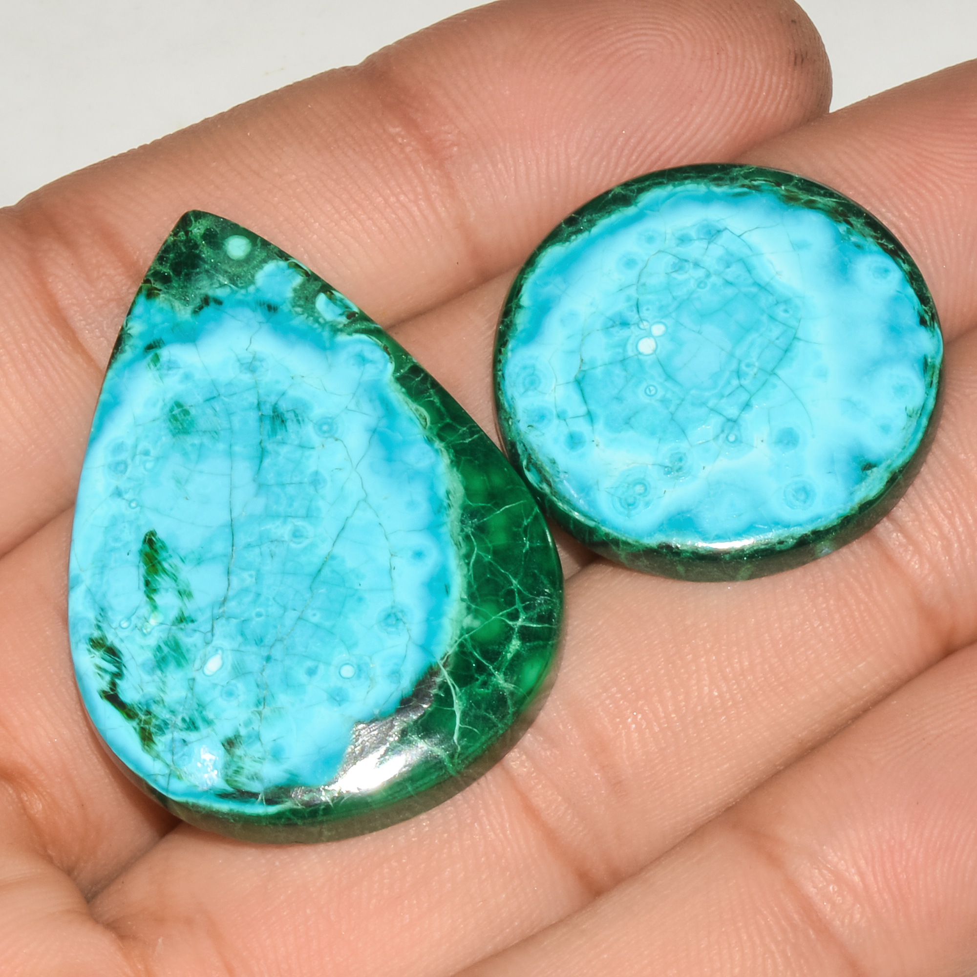2Pcs 91Cts Natural Malachite Loose Gemstone Cabochon Lot Silver Jewelry Supplies 39x25 25x25mm 18043