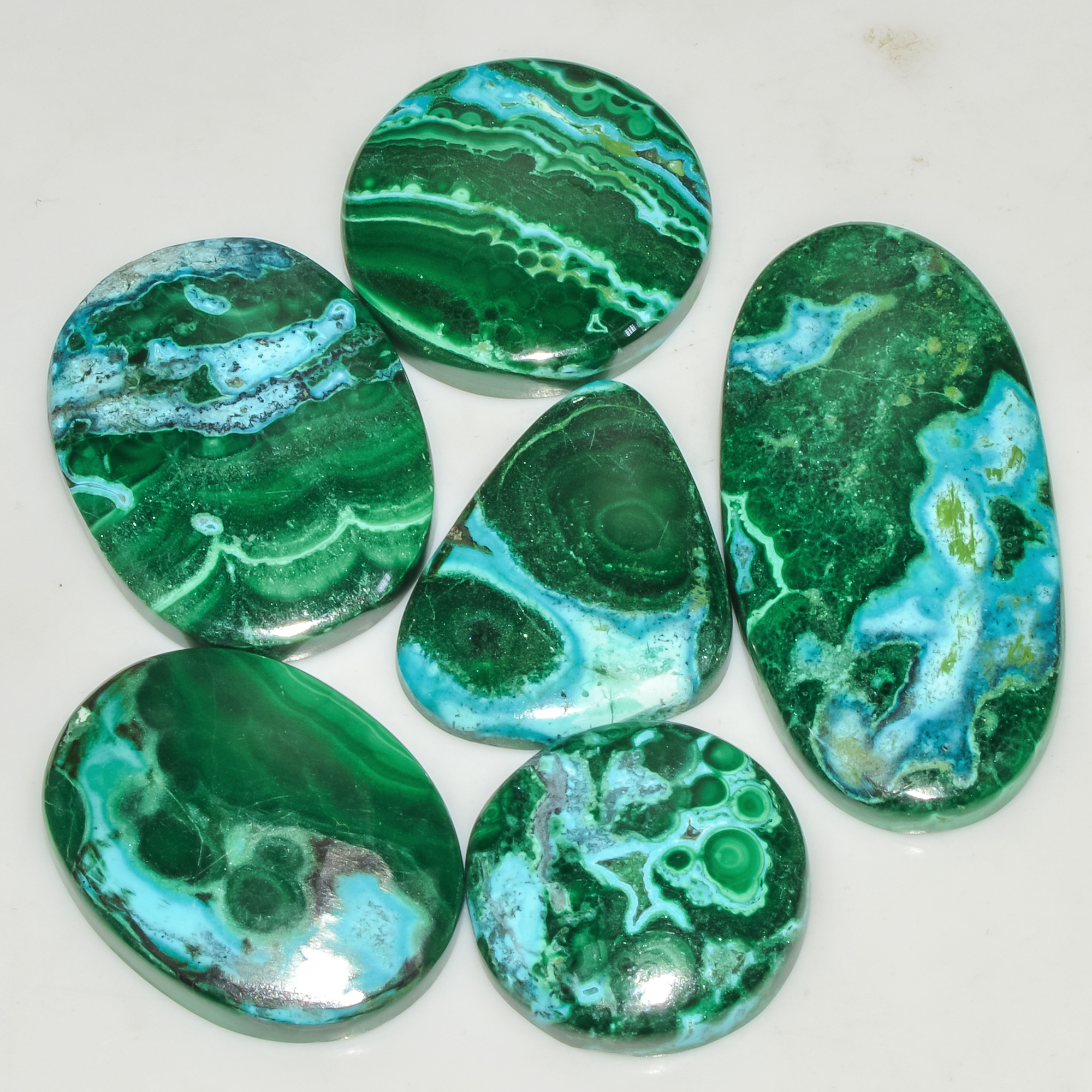 6Pcs 238Cts Natural Malachite Loose Gemstone Cabochon Lot Silver Jewelry Supplies 40x20 20x20mm 18044