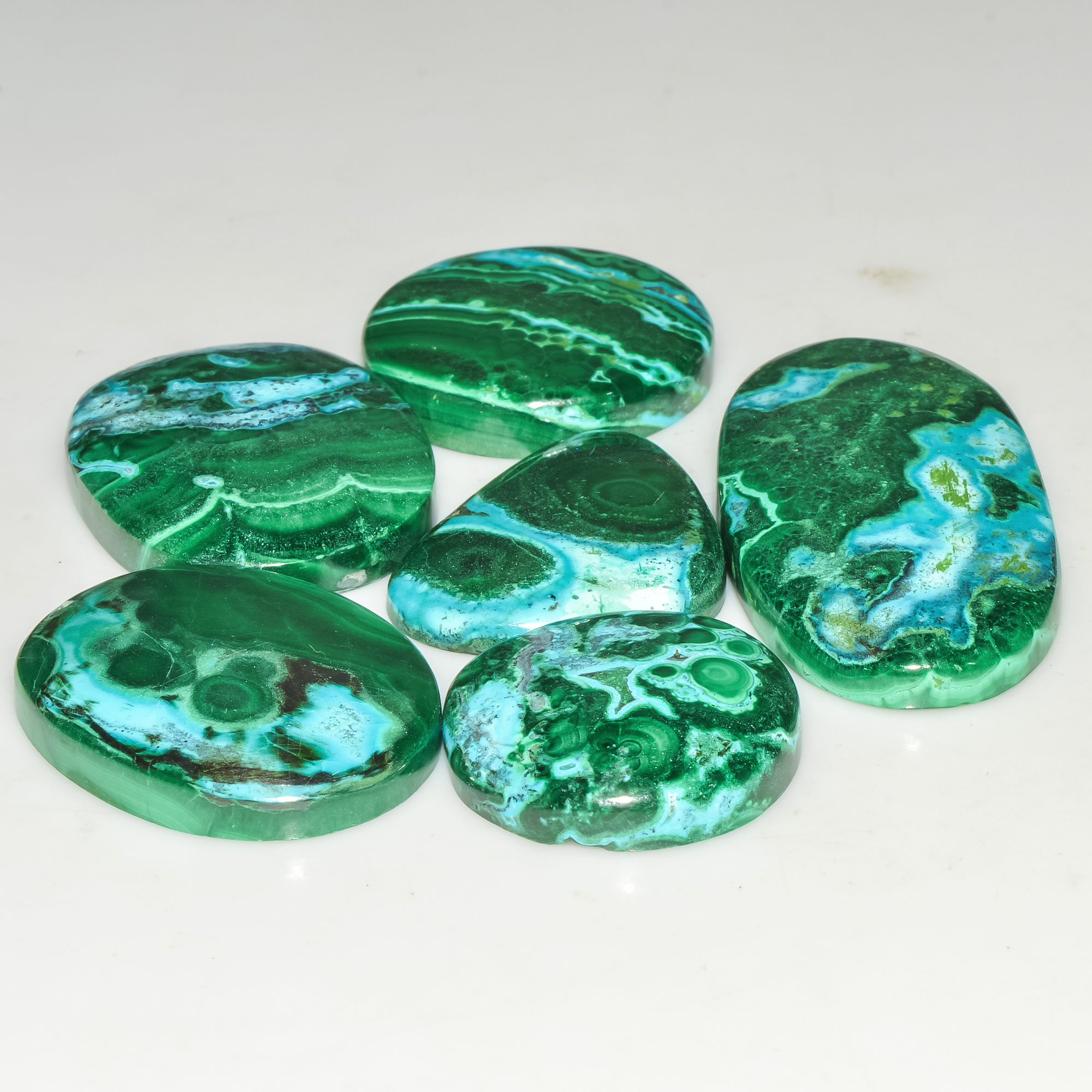 6Pcs 238Cts Natural Malachite Loose Gemstone Cabochon Lot Silver Jewelry Supplies 40x20 20x20mm 18044