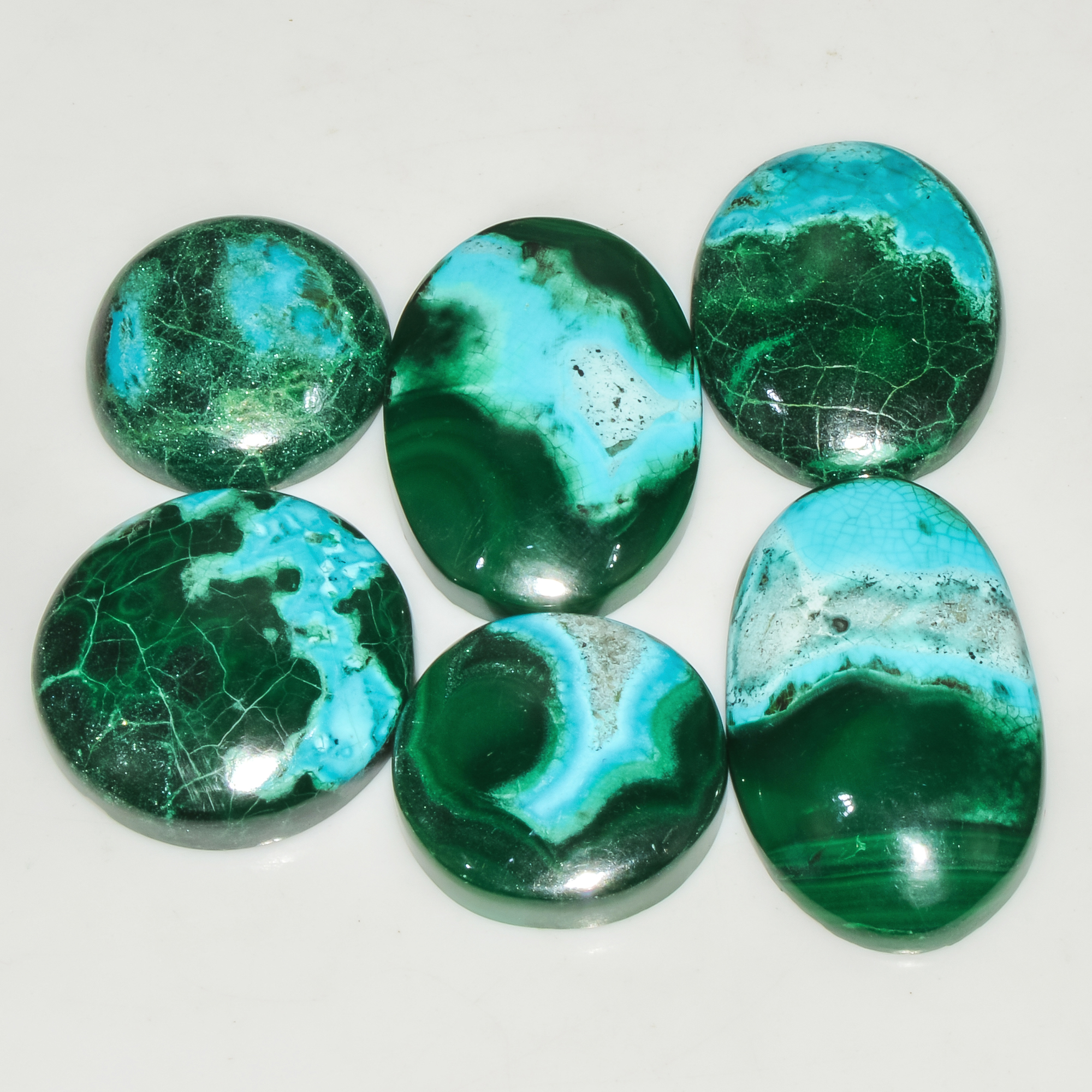 6Pcs 267Cts Natural Green Malachite Cabochon Lot Gemstone Healing Crystals Mix Shapes and Sizes 33x20 20x20mm 18046
