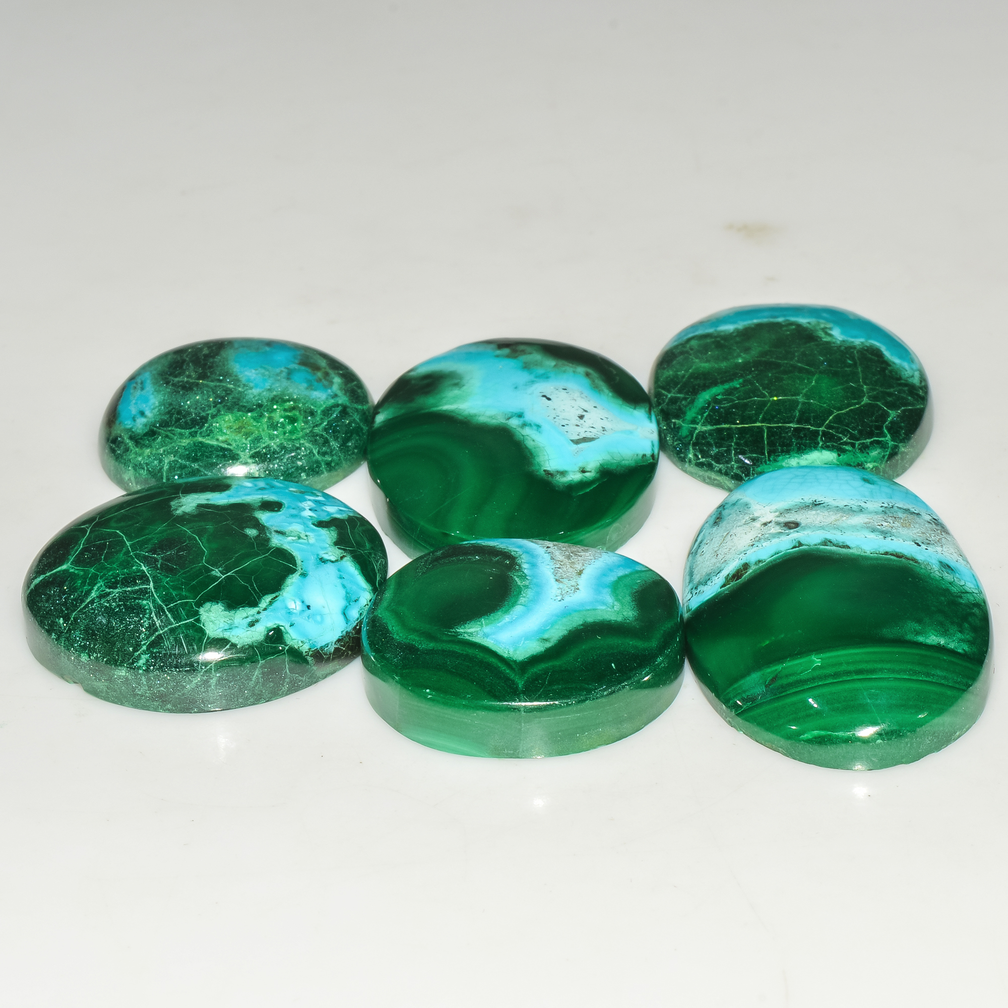 6Pcs 267Cts Natural Green Malachite Cabochon Lot Gemstone Healing Crystals Mix Shapes and Sizes 33x20 20x20mm 18046