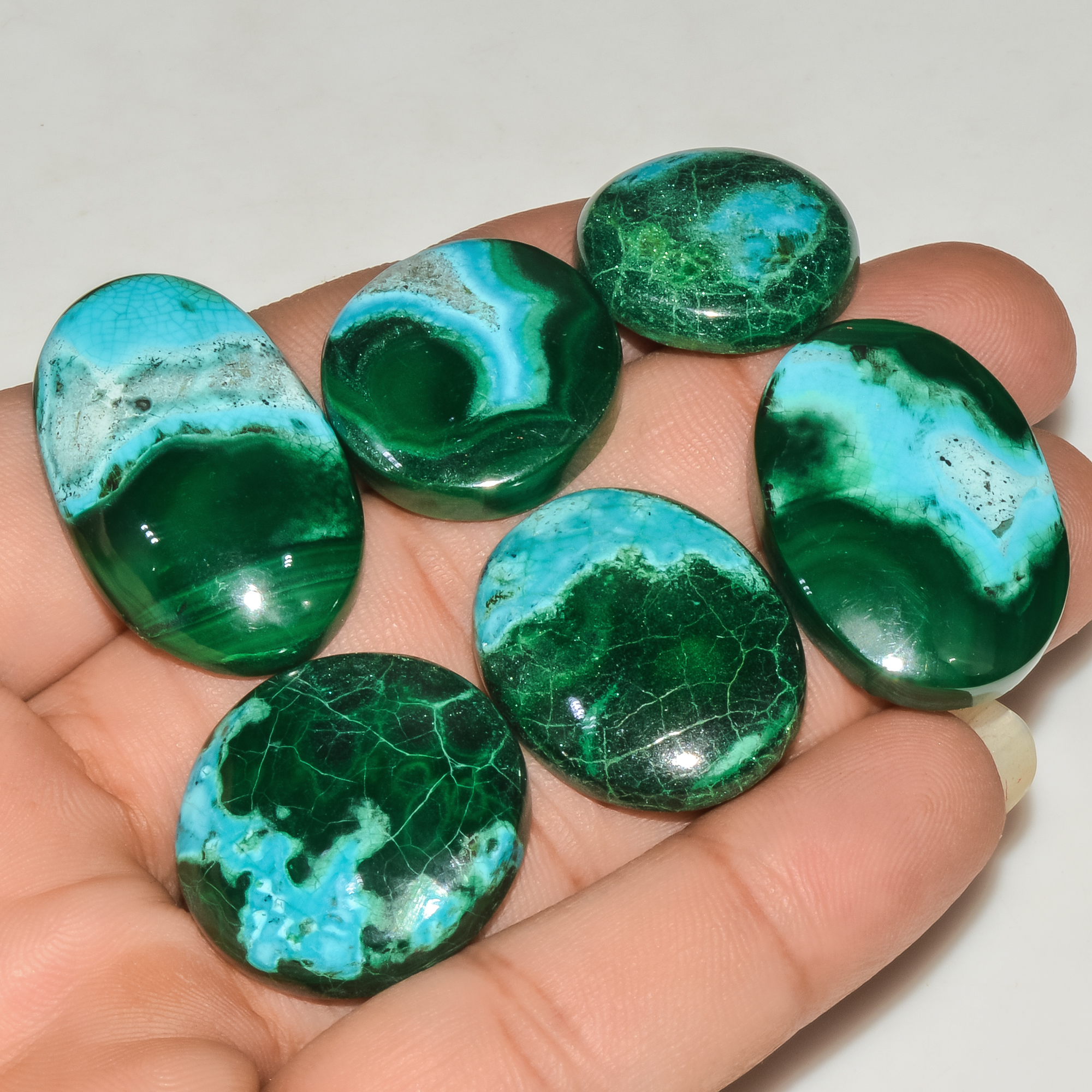 6Pcs 267Cts Natural Green Malachite Cabochon Lot Gemstone Healing Crystals Mix Shapes and Sizes 33x20 20x20mm 18046