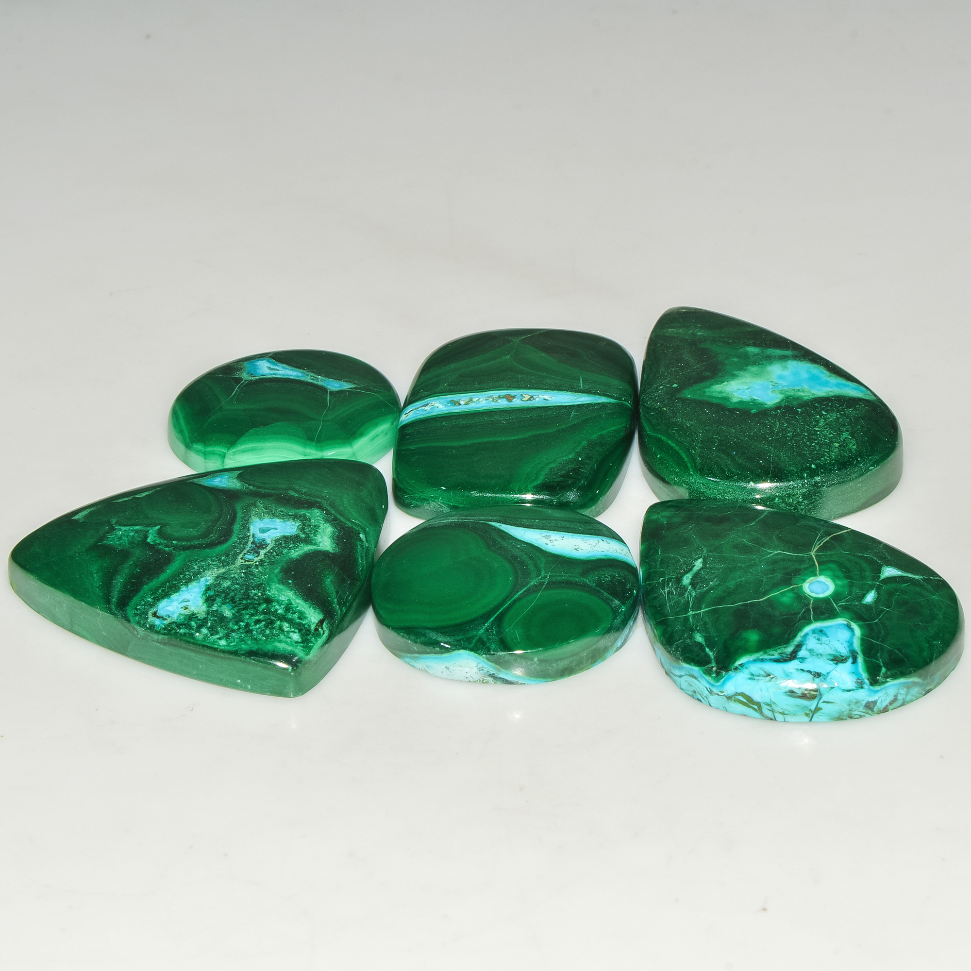 6Pcs 246Cts Natural Green Malachite Cabochon Lot Gemstone Healing Crystals Mix Shapes and Sizes 34x20 19x19mm 18047
