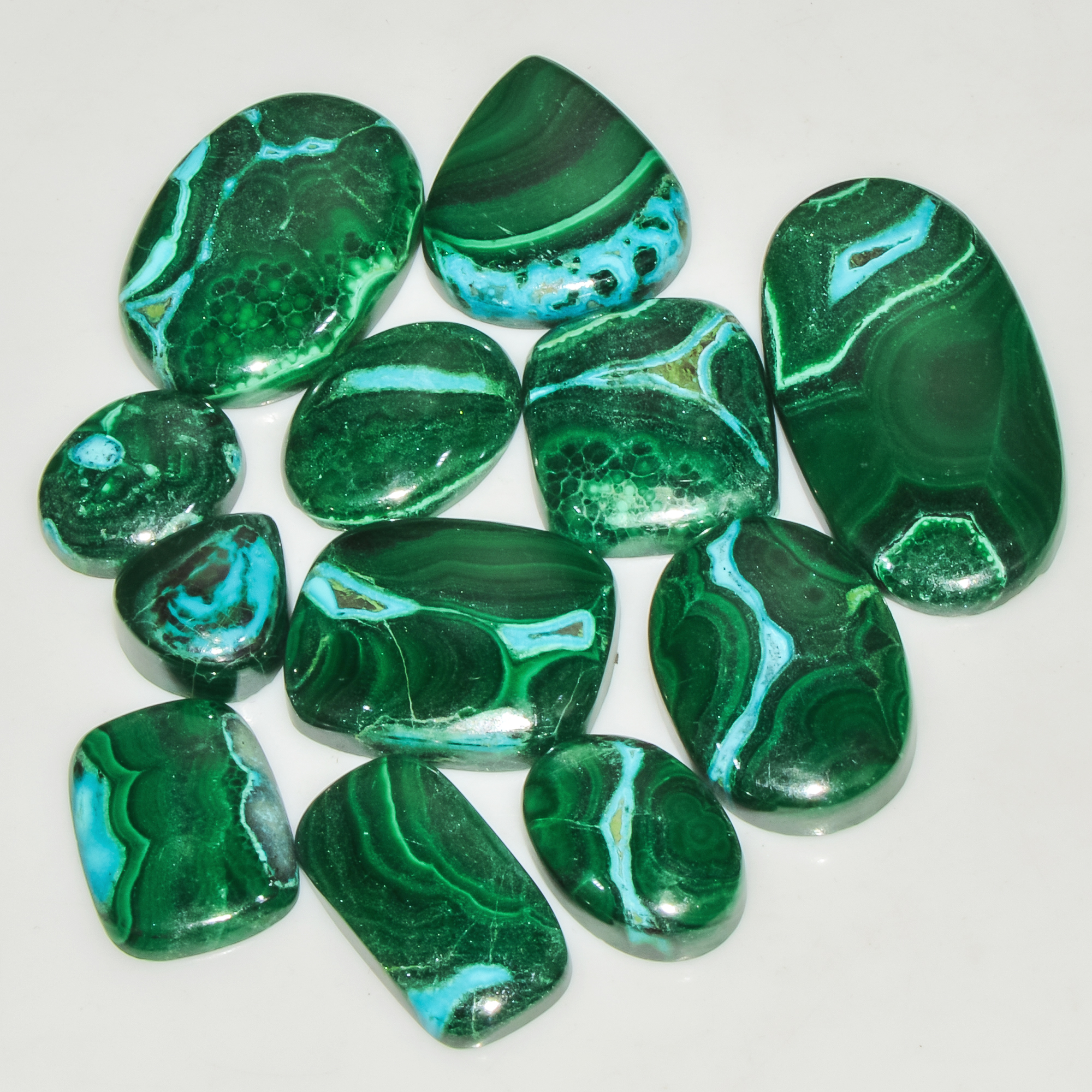 12Pcs 246Cts Natural Green Malachite Cabochon Lot Gemstone Healing Crystals Mix Shapes and Sizes 35x16 13x10mm 18048