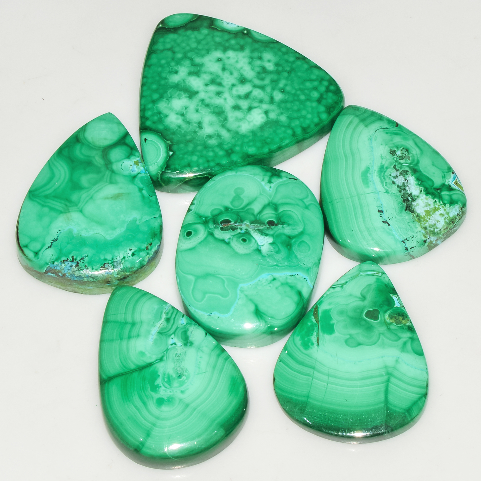 6Pcs 262Cts Natural Green Malachite Cabochon Lot Gemstone Healing Crystals Mix Shapes and Sizes 31x30 27x20mm 18049