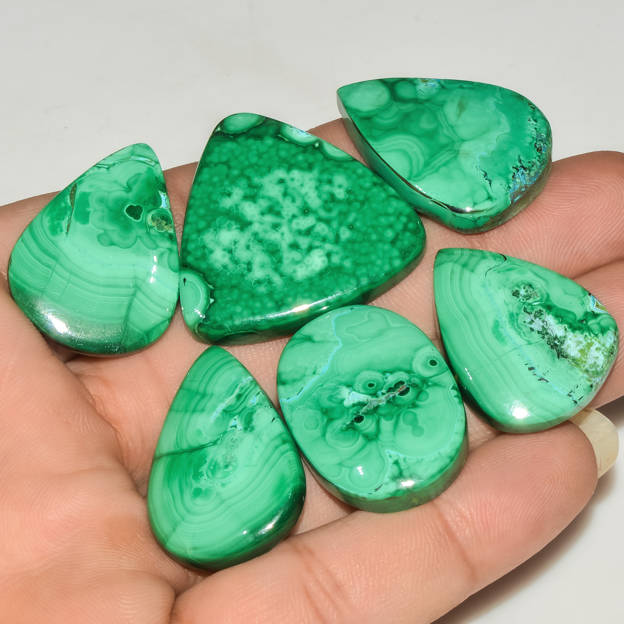 6Pcs 262Cts Natural Green Malachite Cabochon Lot Gemstone Healing Crystals Mix Shapes and Sizes 31x30 27x20mm 18049