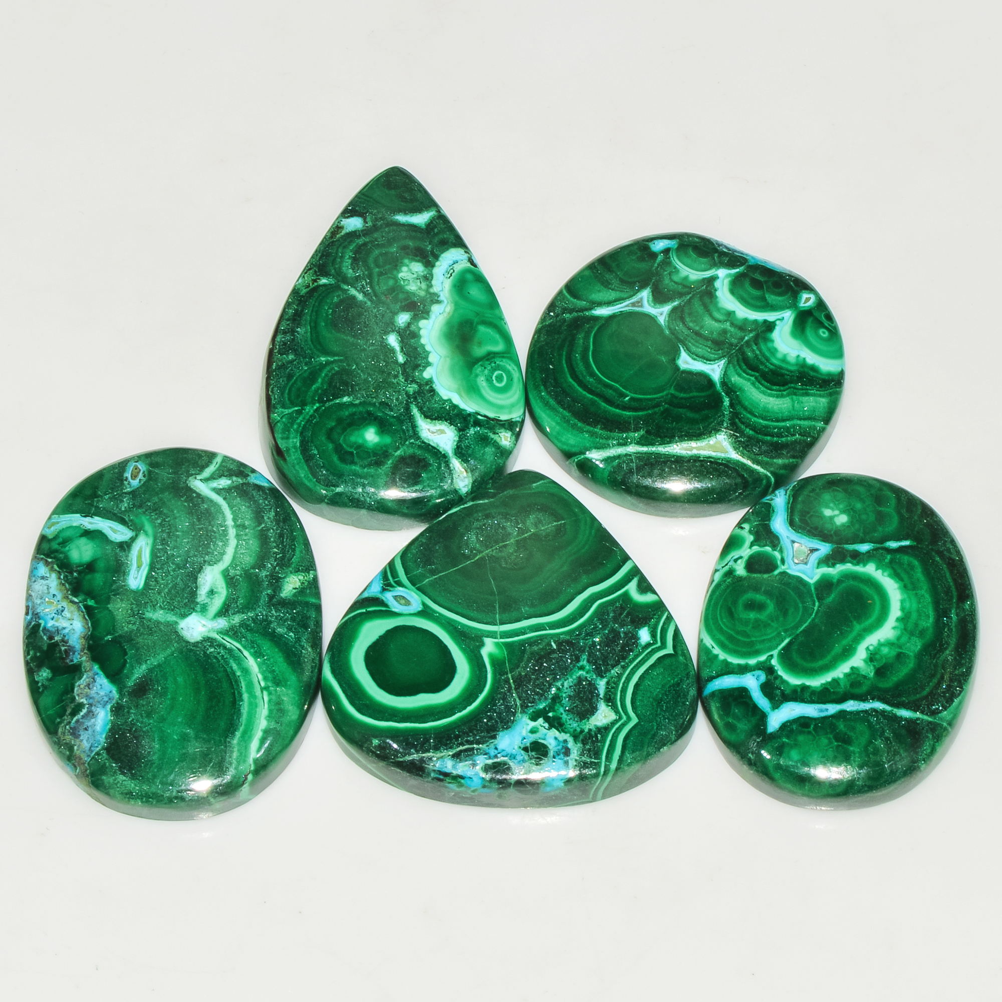5Pcs 206Cts Natural Green Malachite Cabochon Lot Gemstone Healing Crystals Mix Shapes and Sizes 30x20 24x24mm 18051