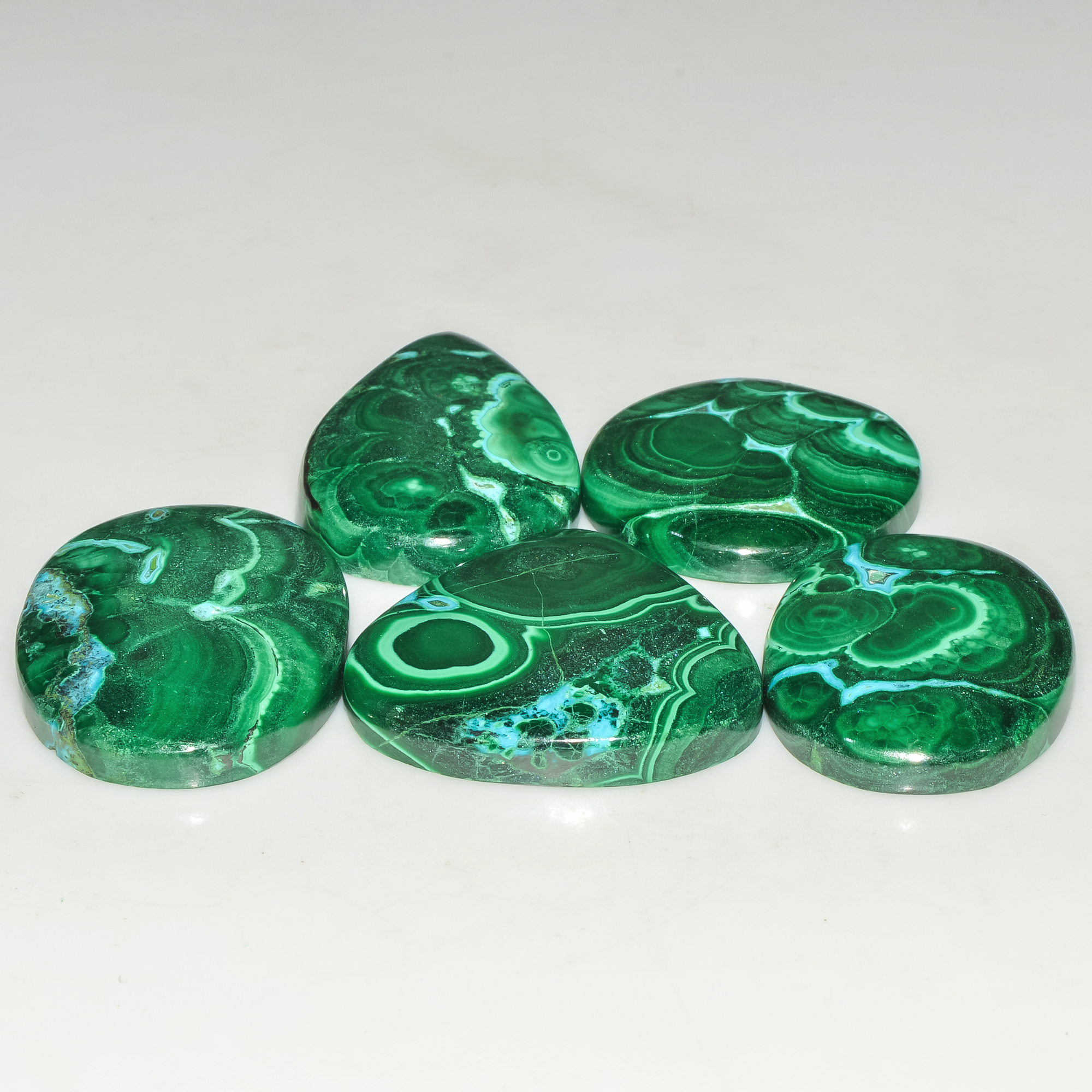 5Pcs 206Cts Natural Green Malachite Cabochon Lot Gemstone Healing Crystals Mix Shapes and Sizes 30x20 24x24mm 18051