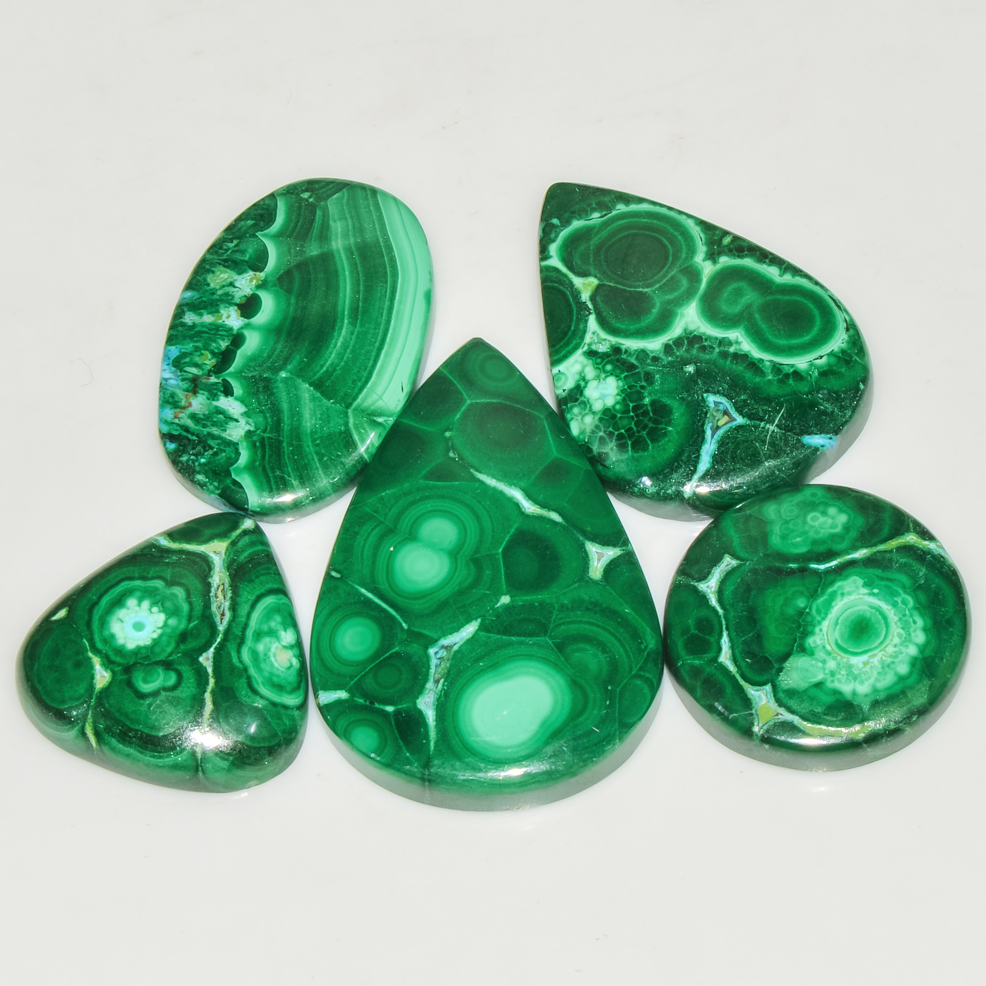 5Pcs 205Cts Natural Green Malachite Cabochon Lot Gemstone Healing Crystals Mix Shapes and Sizes 39x25 21x21mm 18055