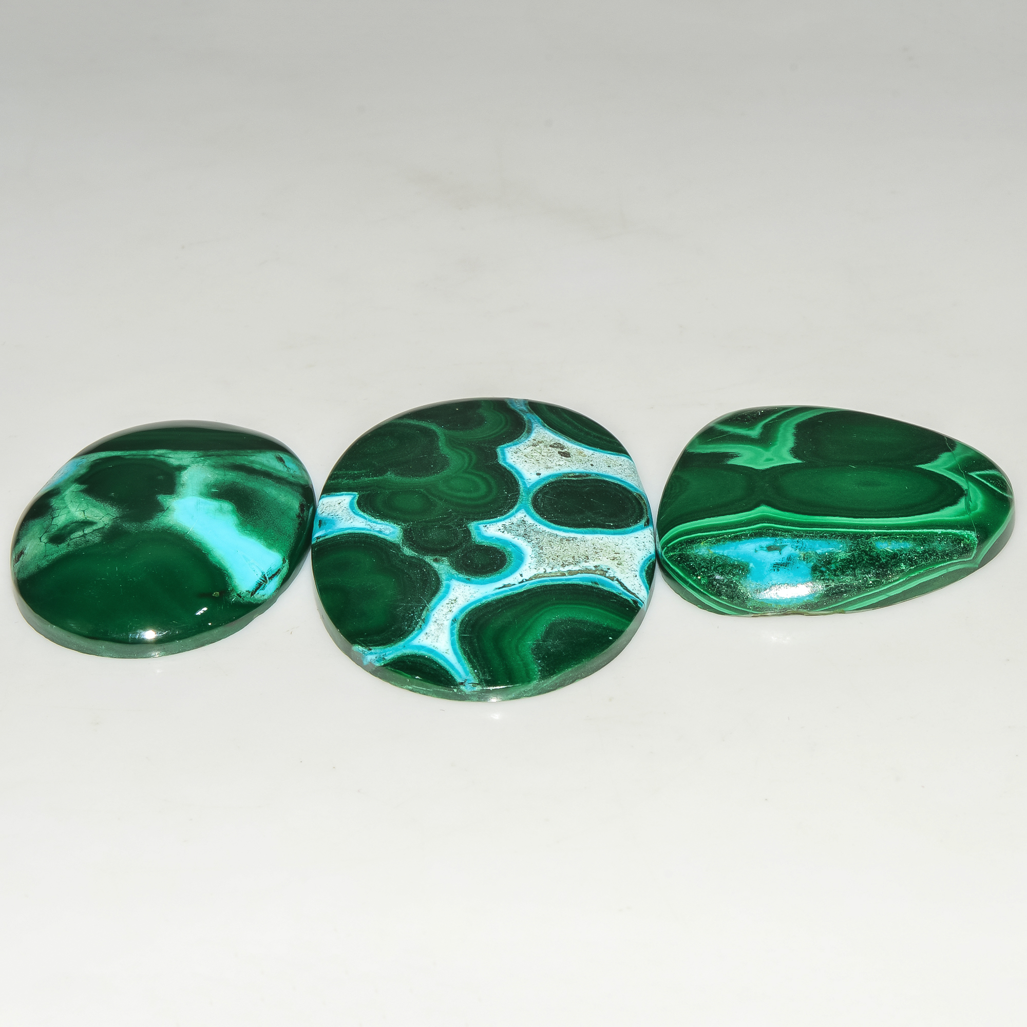 3Pcs 180Cts Natural Green Malachite Cabochon Lot Gemstone Healing Crystals Mix Shapes and Sizes 45x29 30x30mm 18056
