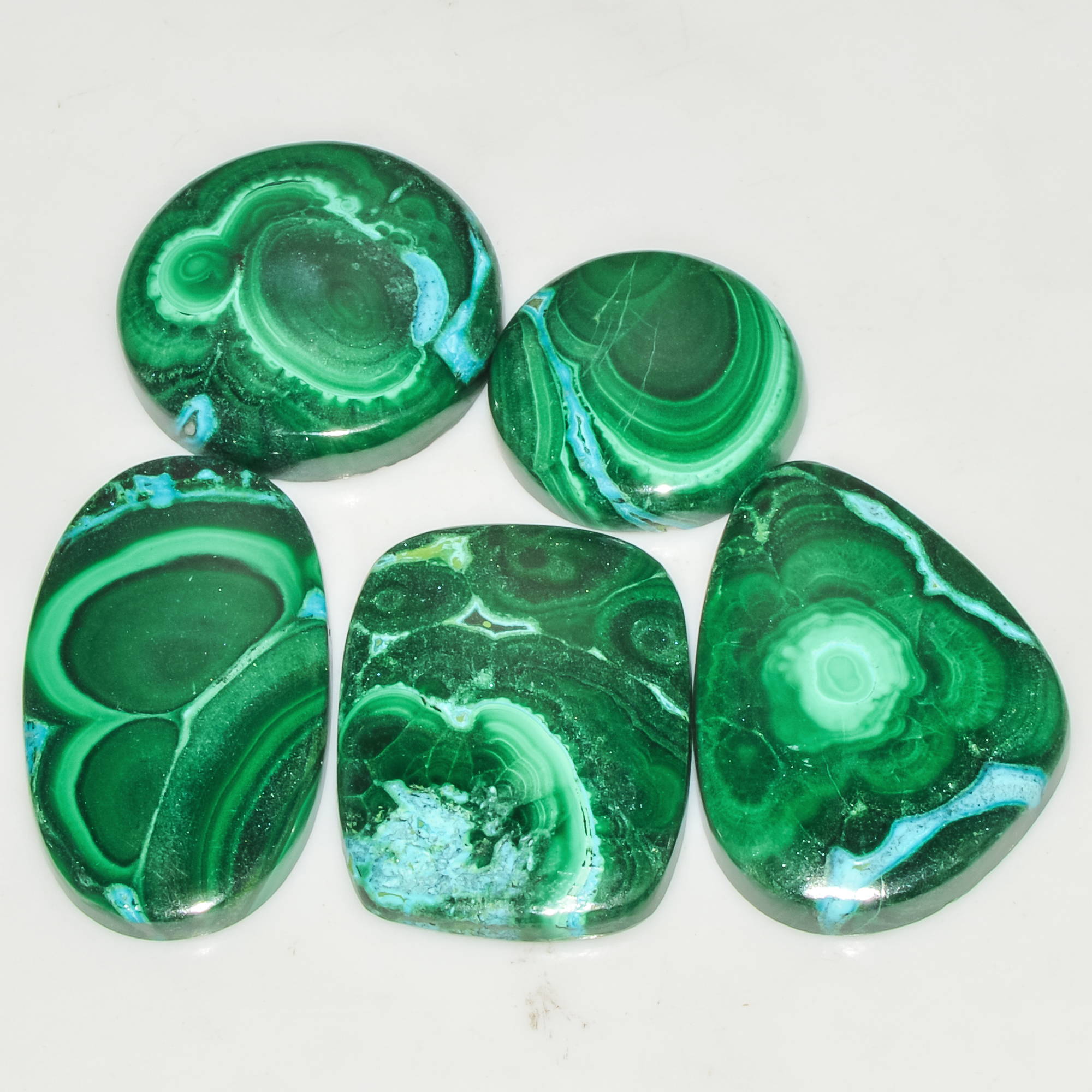 5Pcs 224Cts Natural Green Malachite Cabochon Lot Gemstone Healing Crystals Mix Shapes and Sizes 35x19 20x20mm 18057