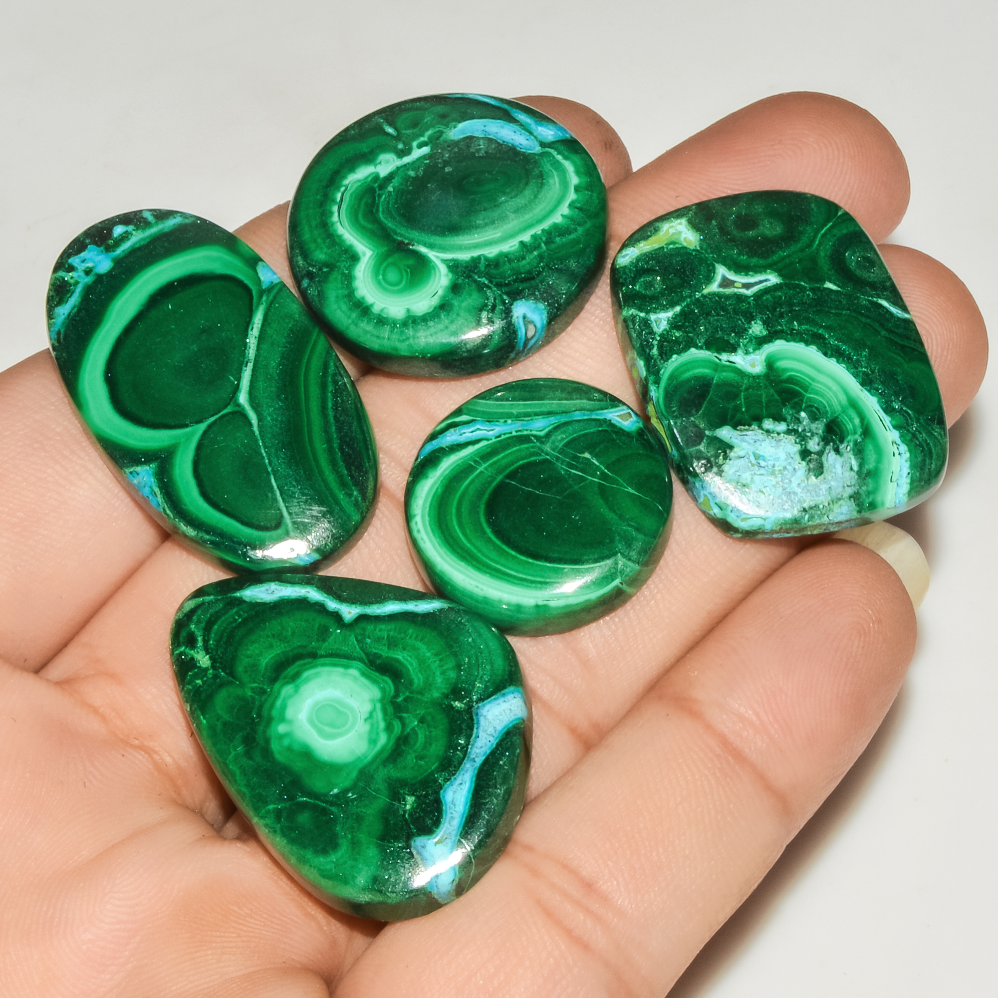 5Pcs 224Cts Natural Green Malachite Cabochon Lot Gemstone Healing Crystals Mix Shapes and Sizes 35x19 20x20mm 18057