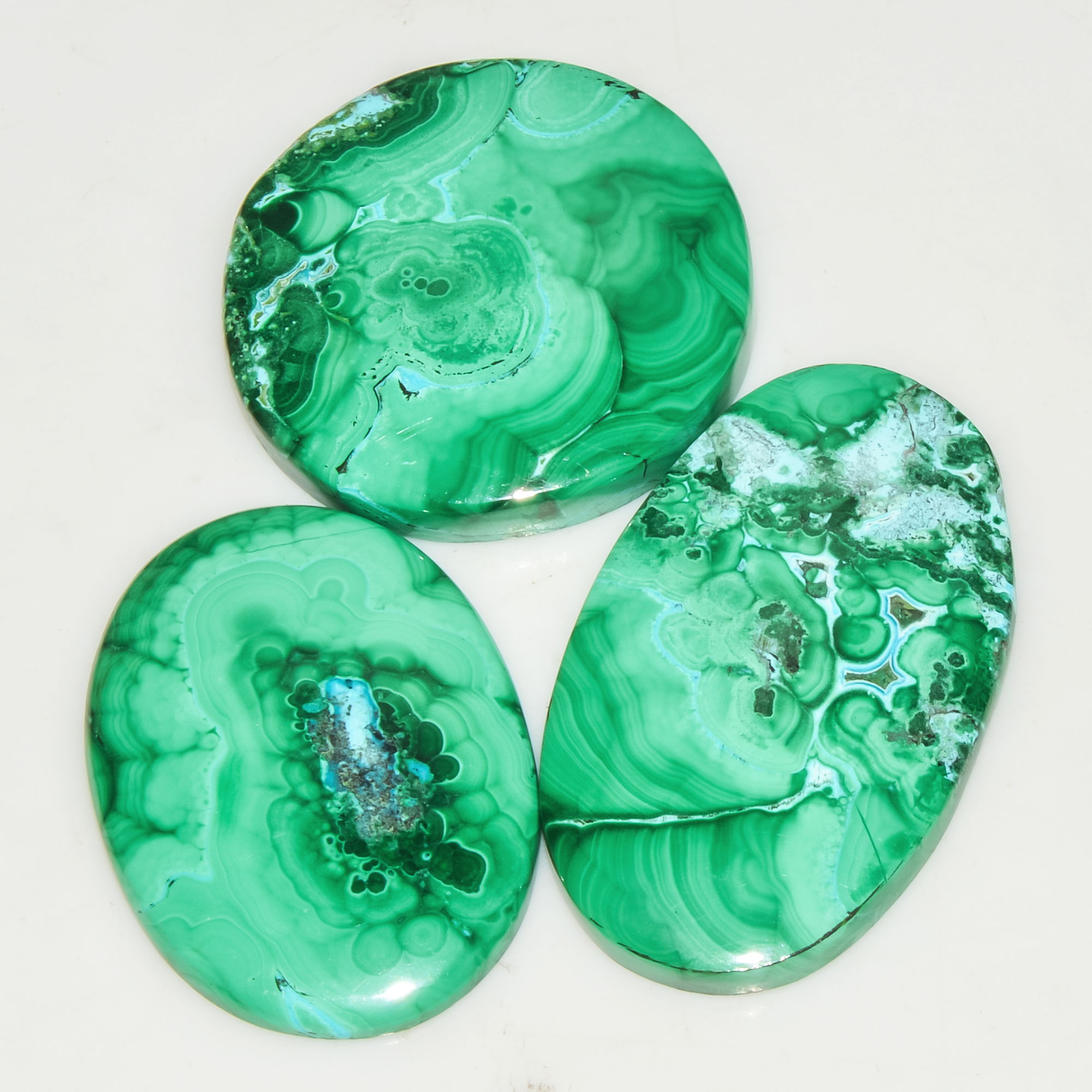 3Pcs 150Cts Natural Green Malachite Cabochon Lot Gemstone Healing Crystals Mix Shapes and Sizes 40x23 30x30mm 18058