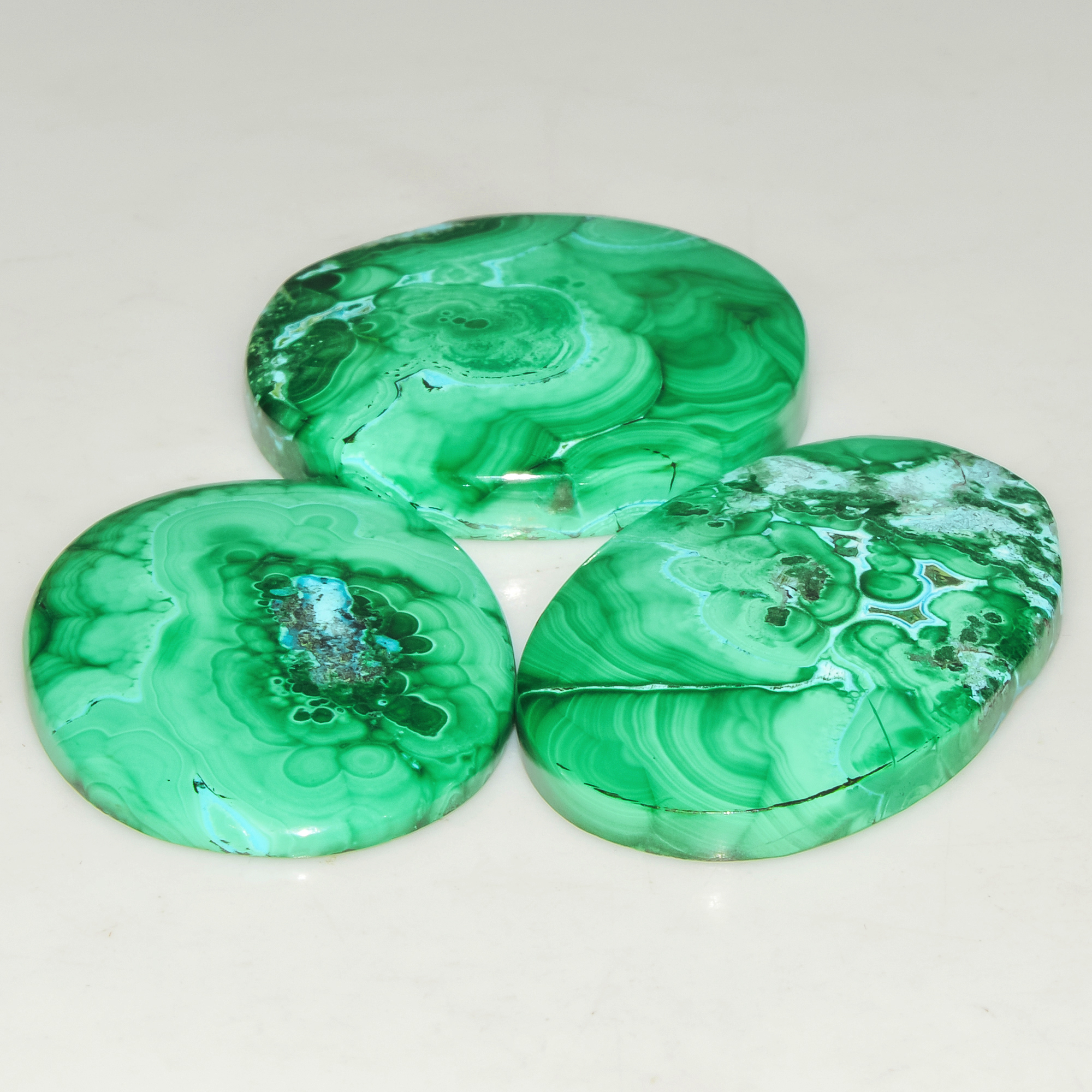 3Pcs 150Cts Natural Green Malachite Cabochon Lot Gemstone Healing Crystals Mix Shapes and Sizes 40x23 30x30mm 18058