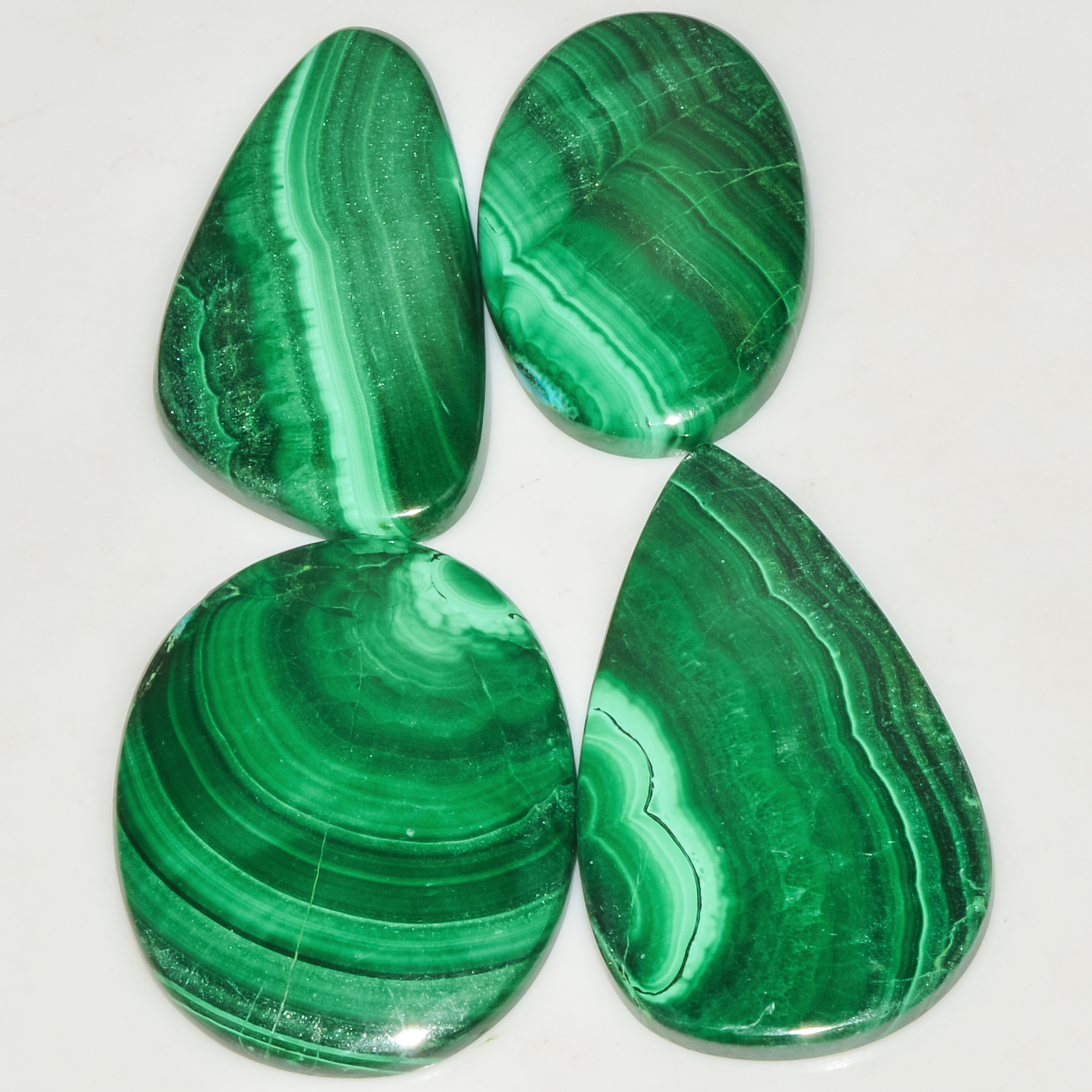 4Pcs 206Cts Natural Green Malachite Cabochon Lot Gemstone Healing Crystals Mix Shapes and Sizes 45x25 34x20mm 18061