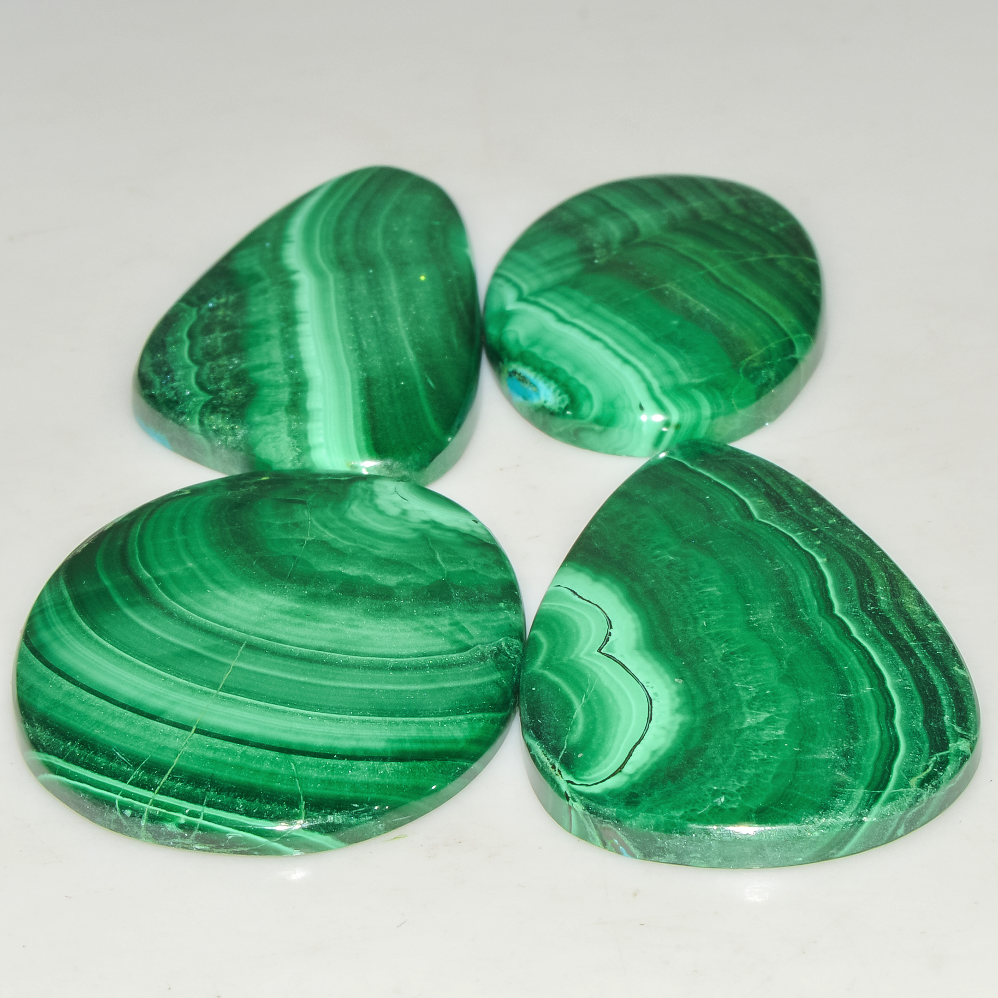 4Pcs 206Cts Natural Green Malachite Cabochon Lot Gemstone Healing Crystals Mix Shapes and Sizes 45x25 34x20mm 18061