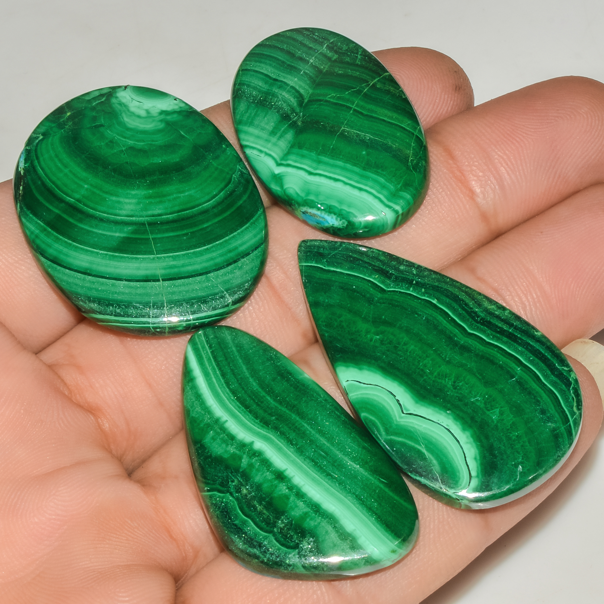4Pcs 206Cts Natural Green Malachite Cabochon Lot Gemstone Healing Crystals Mix Shapes and Sizes 45x25 34x20mm 18061