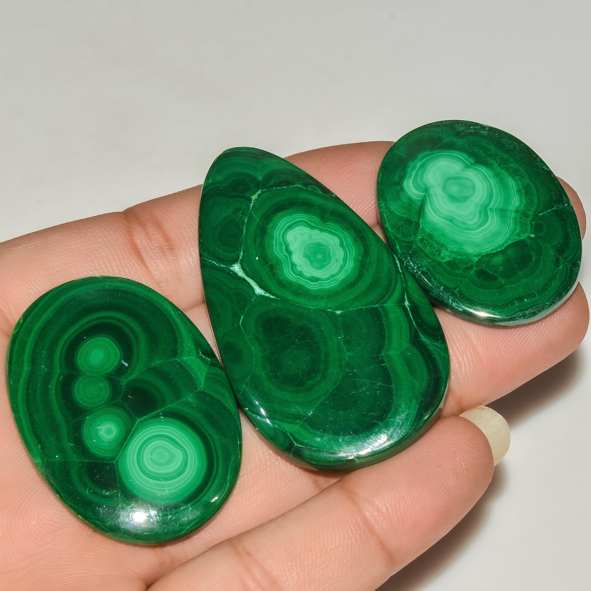 3Pcs 280Cts Natural Green Malachite Cabochon Lot Gemstone Healing Crystals Mix Shapes and Sizes 56x30 38x28mm 18062